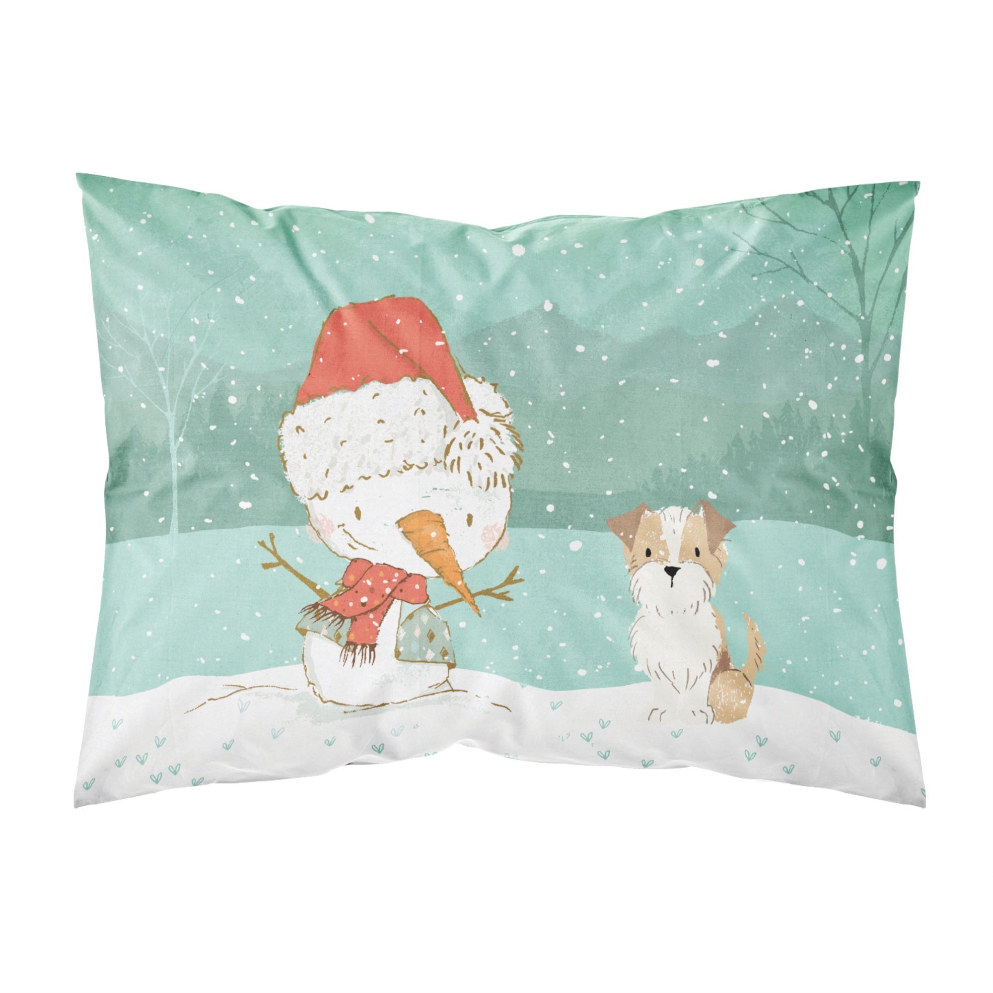 Caroline'S Treasures White Brown Terrier Snowman Christmas Fabric Standard Pillowcase