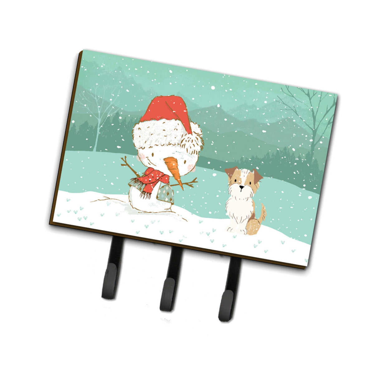 Caroline'S Treasures Brown And White Terrier Snowman Christmas Leash Or Key Holder Hooks, Multicolor