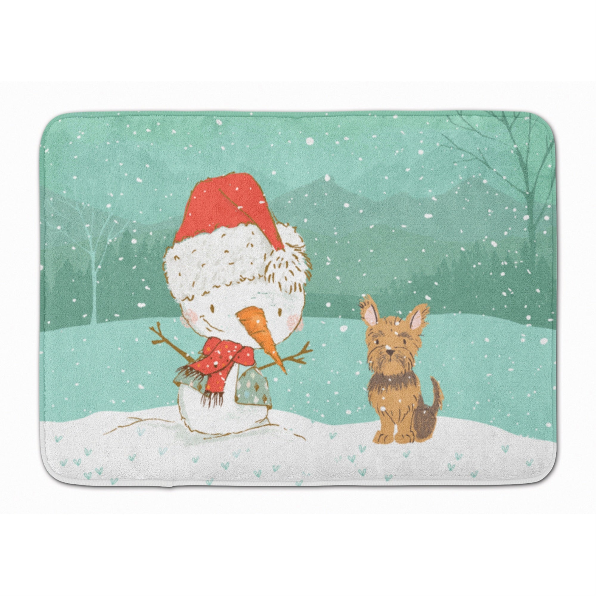 Caroline'S Treasures Yorkie Cropped Ears Snowman Christmas Machine Washable Memory Foam Mat, Multicolor