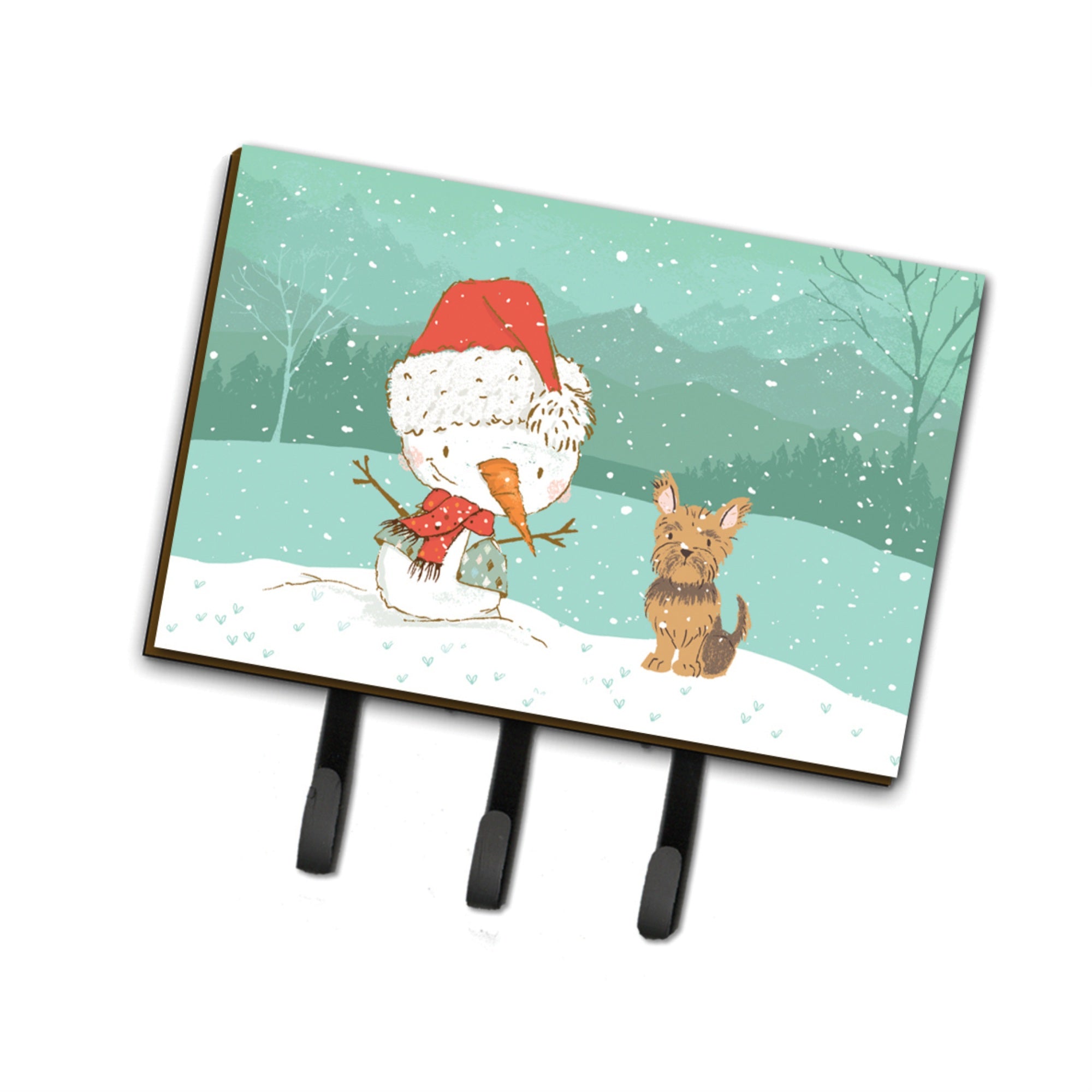 Caroline'S Treasures Yorkie Cropped Ears Snowman Christmas Leash Or Key Holder Hooks, Multicolor