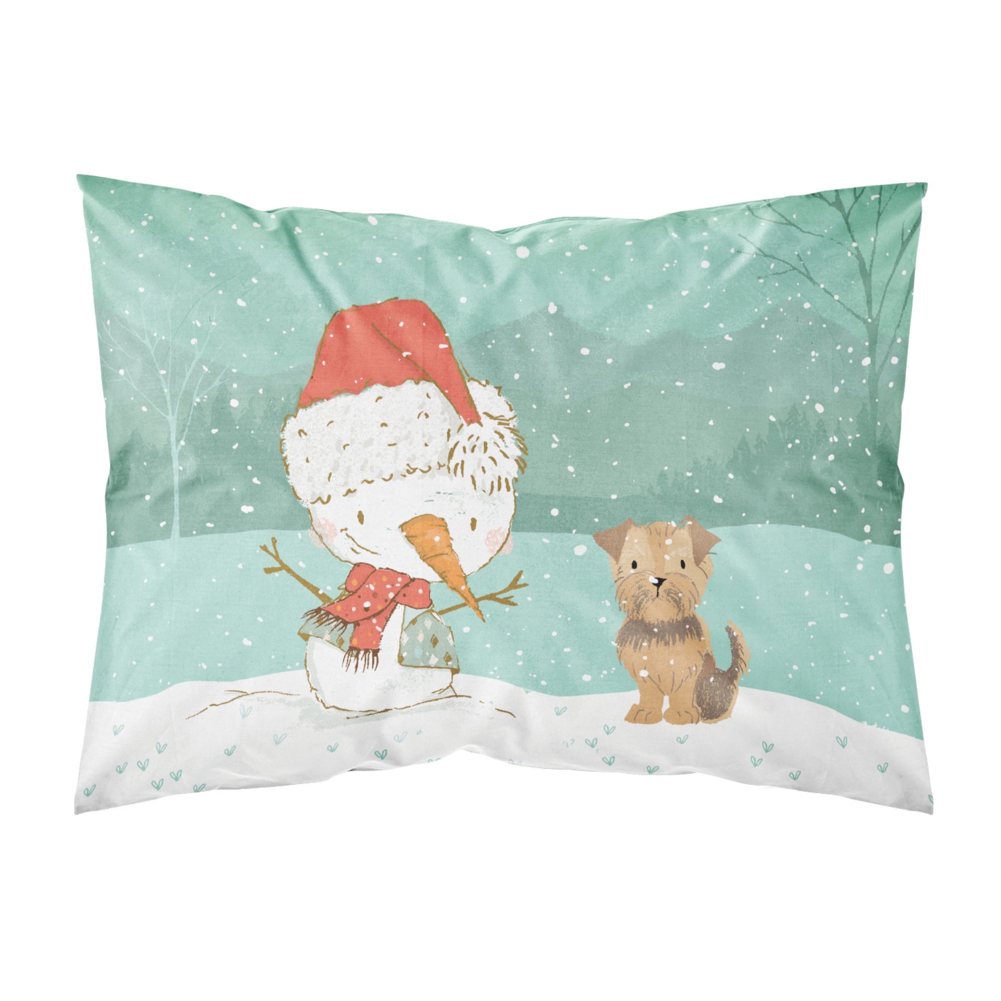 Caroline'S Treasures Snowman Yorkie Natural Ears Christmas Fabric Standard Pillowcase