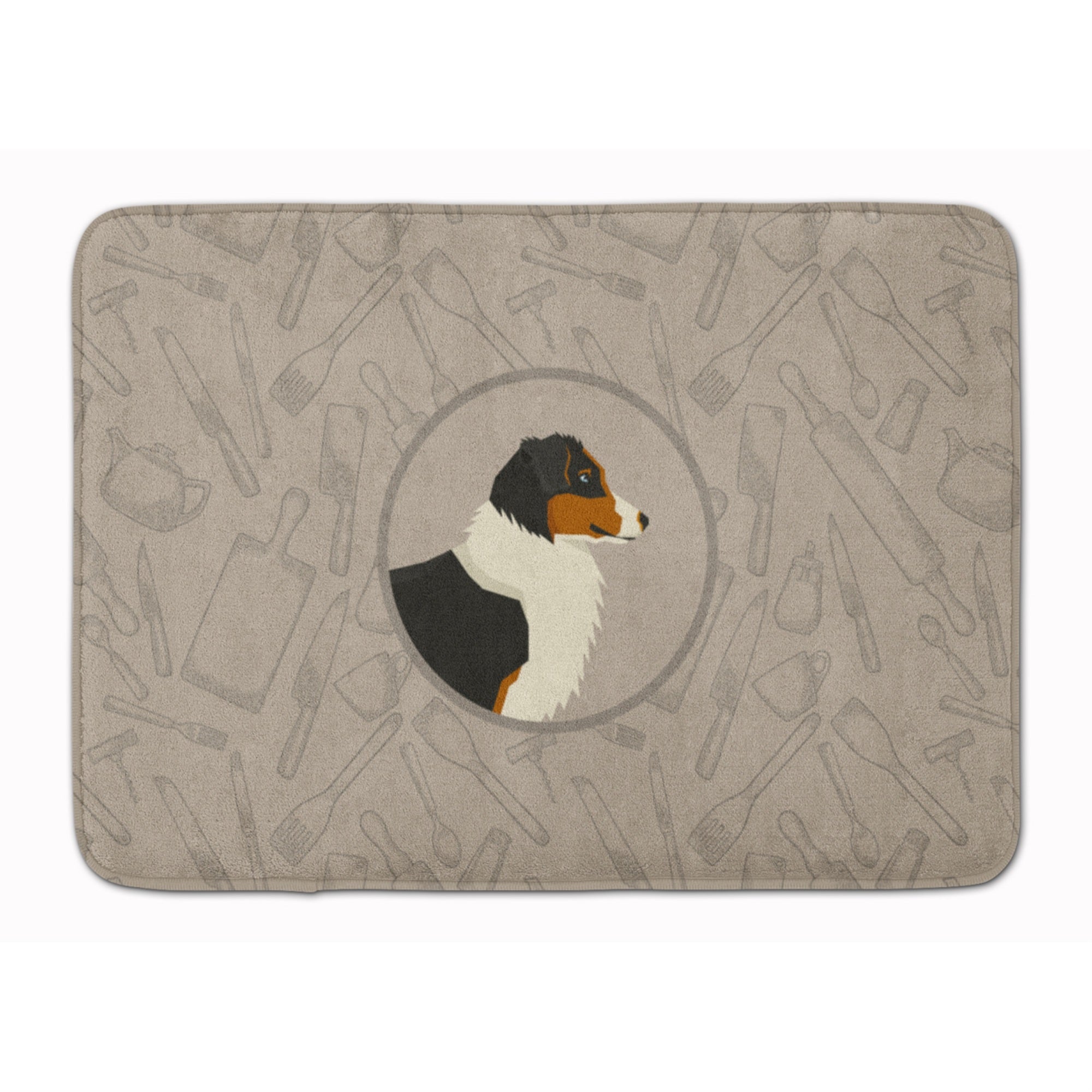 Caroline'S Treasures Australian Shepherd In The Kitchen Machine Washable Memory Foam Mat Doormats, Multicolor