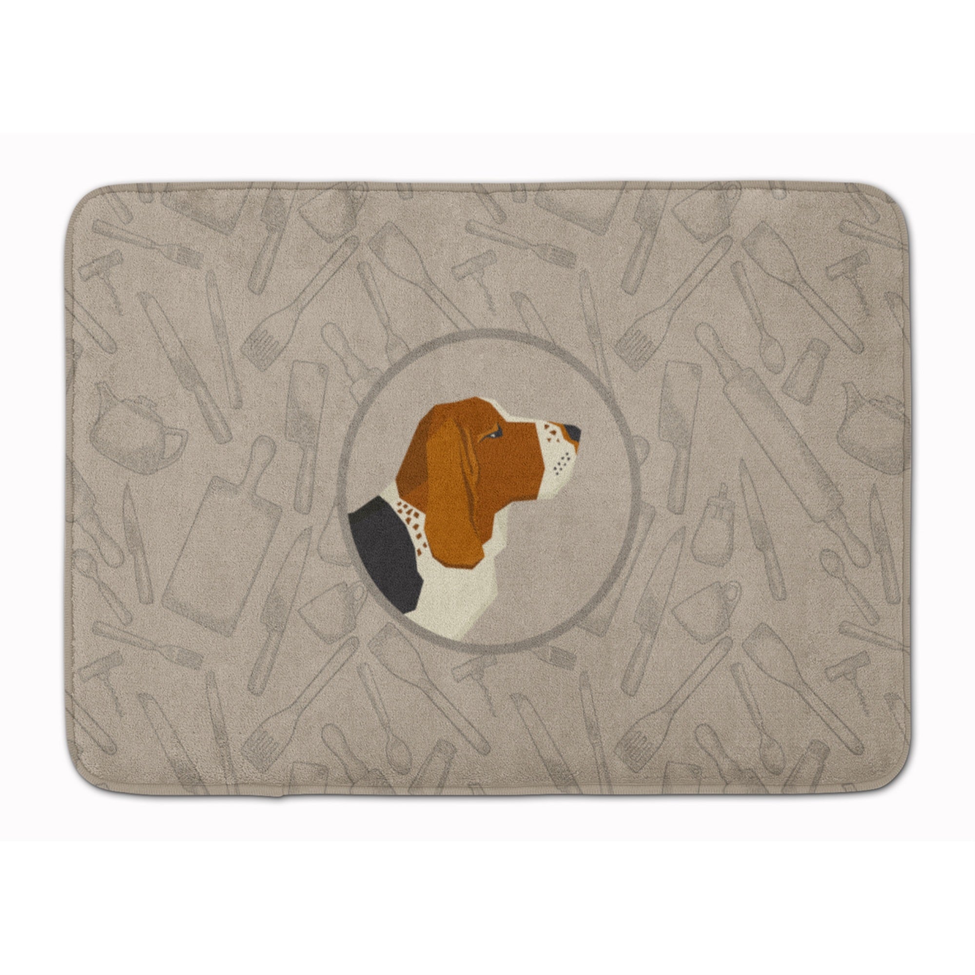 Caroline'S Treasures Basset Hound In The Kitchen Machine Washable Memory Foam Mat Doormats, Multicolor