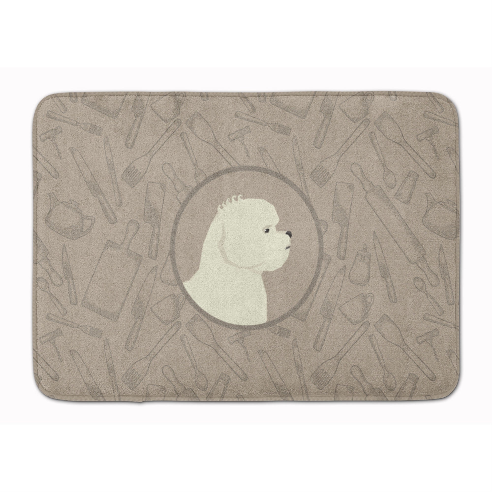 Caroline'S Treasures Bichon Frise In The Kitchen Machine Washable Memory Foam Mat Doormats, Multicolor