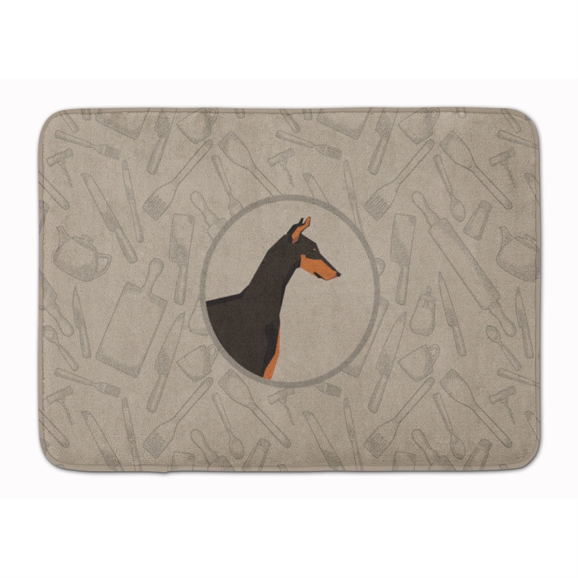 Caroline'S Treasures Doberman Pinscher In The Kitchen Machine Washable Memory Foam Mat Doormats, Multicolor