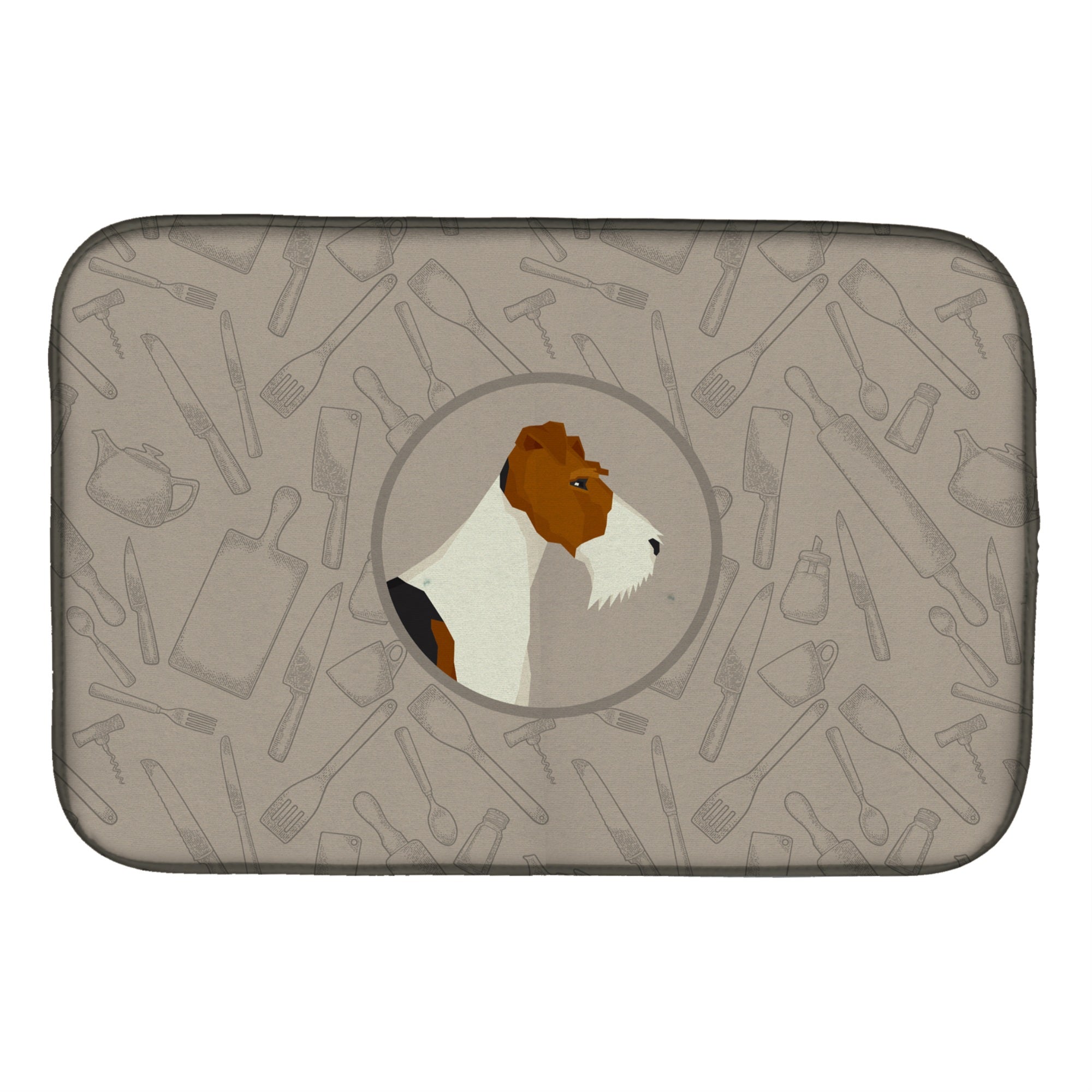 Caroline'S Treasures Ck2185Ddm Fox Terrier In The Kitchen Dish-Drying-Mats, 14X21, Multicolor