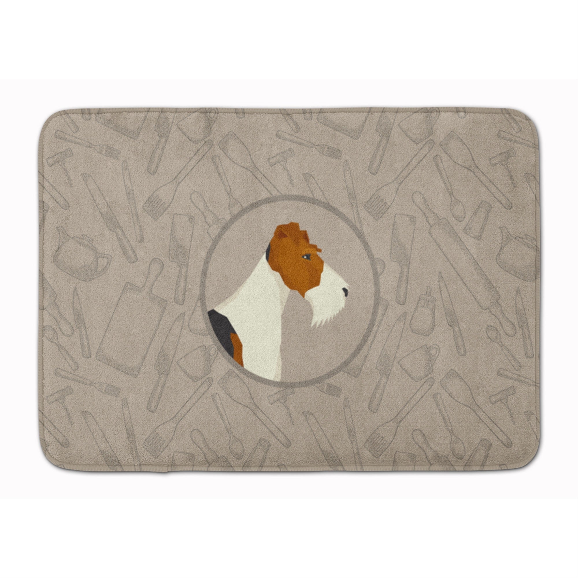 Caroline'S Treasures Fox Terrier In The Kitchen Machine Washable Memory Foam Mat Doormats, Multicolor