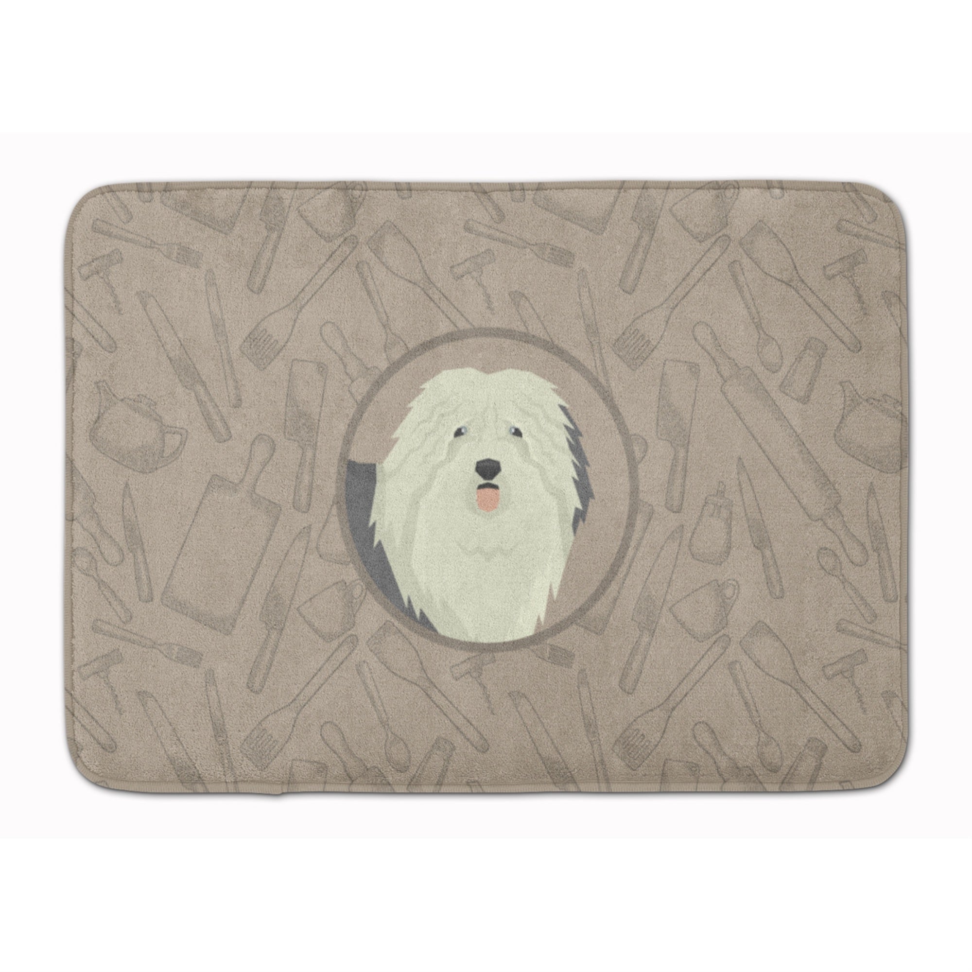Caroline'S Treasures Old English Sheepdog In The Kitchen Machine Washable Memory Foam Mat Doormats, Multicolor