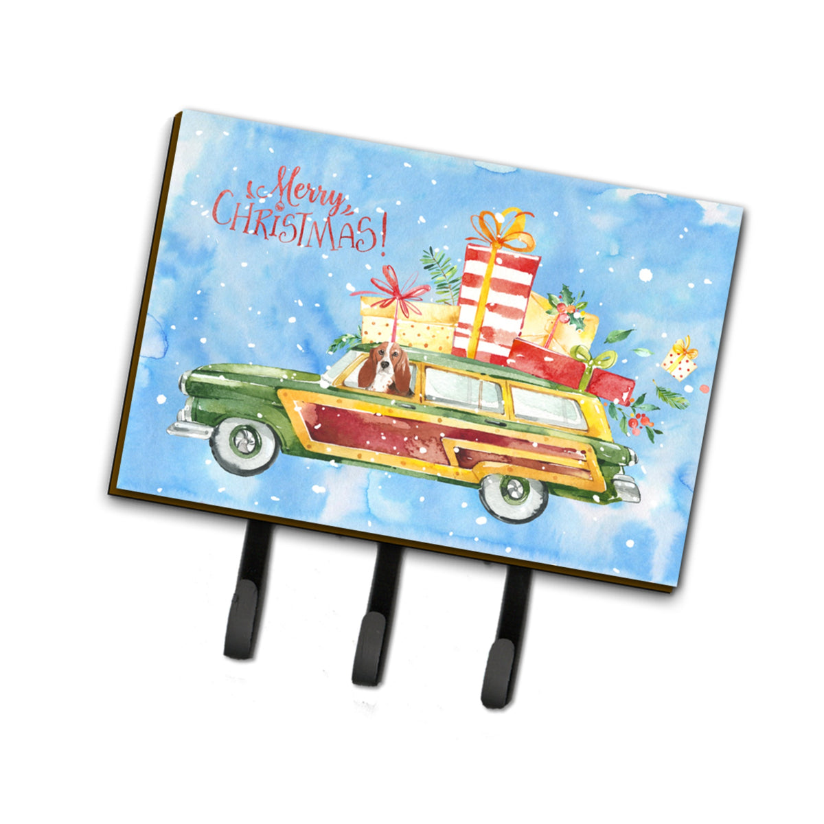 Caroline'S Treasures Merry Christmas Basset Hound Leash Or Key Holder Hooks, Multicolor
