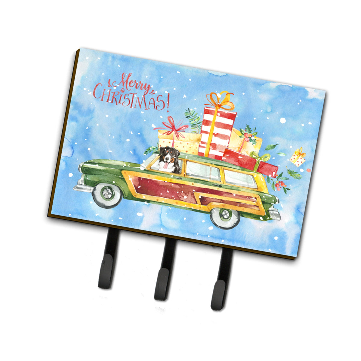 Caroline'S Treasures Merry Christmas Bernese Mountain Dog Leash Or Key Holder Hooks, Multicolor