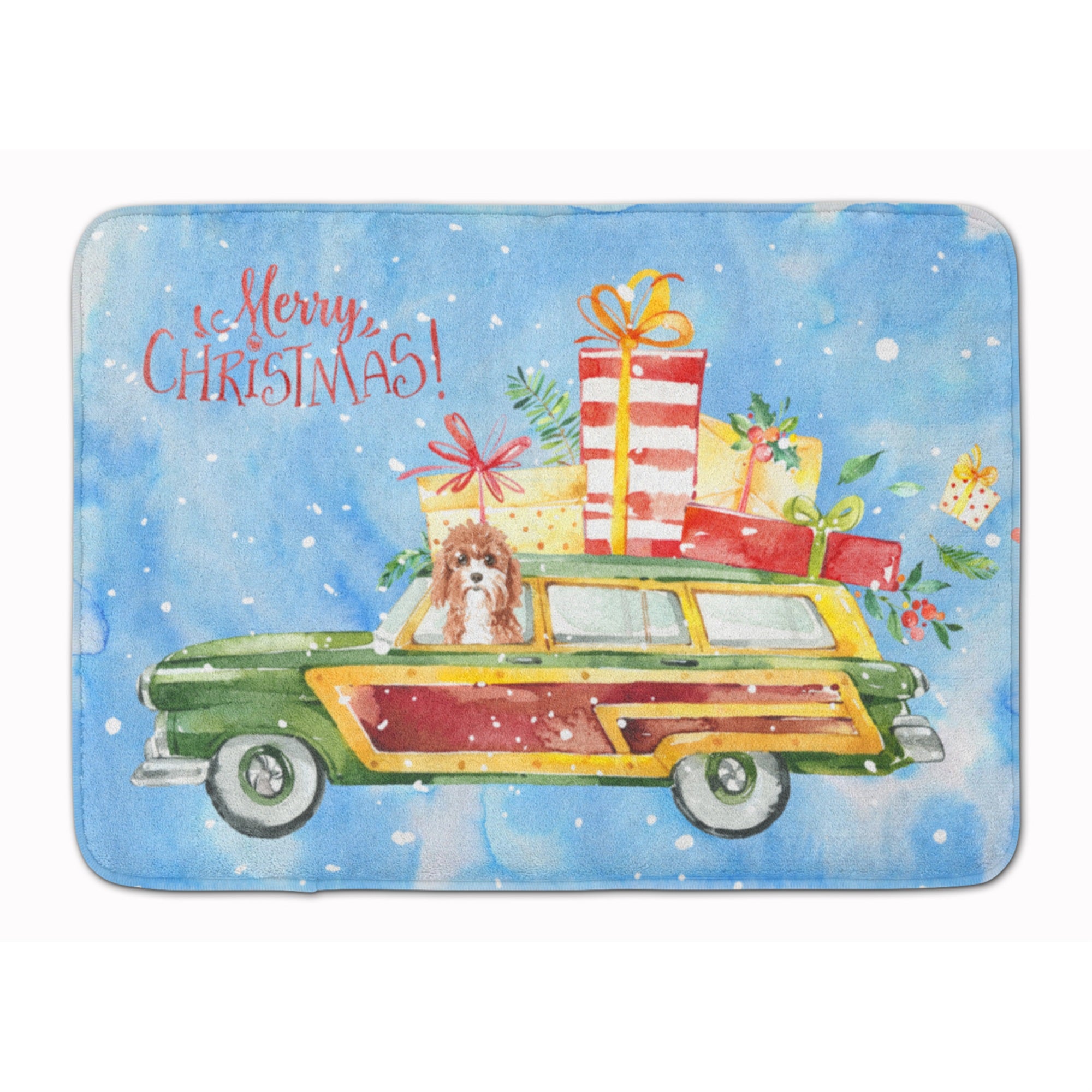 Caroline'S Treasures Merry Christmas Cavapoo Machine Washable Memory Foam Mat Doormats, Multicolor