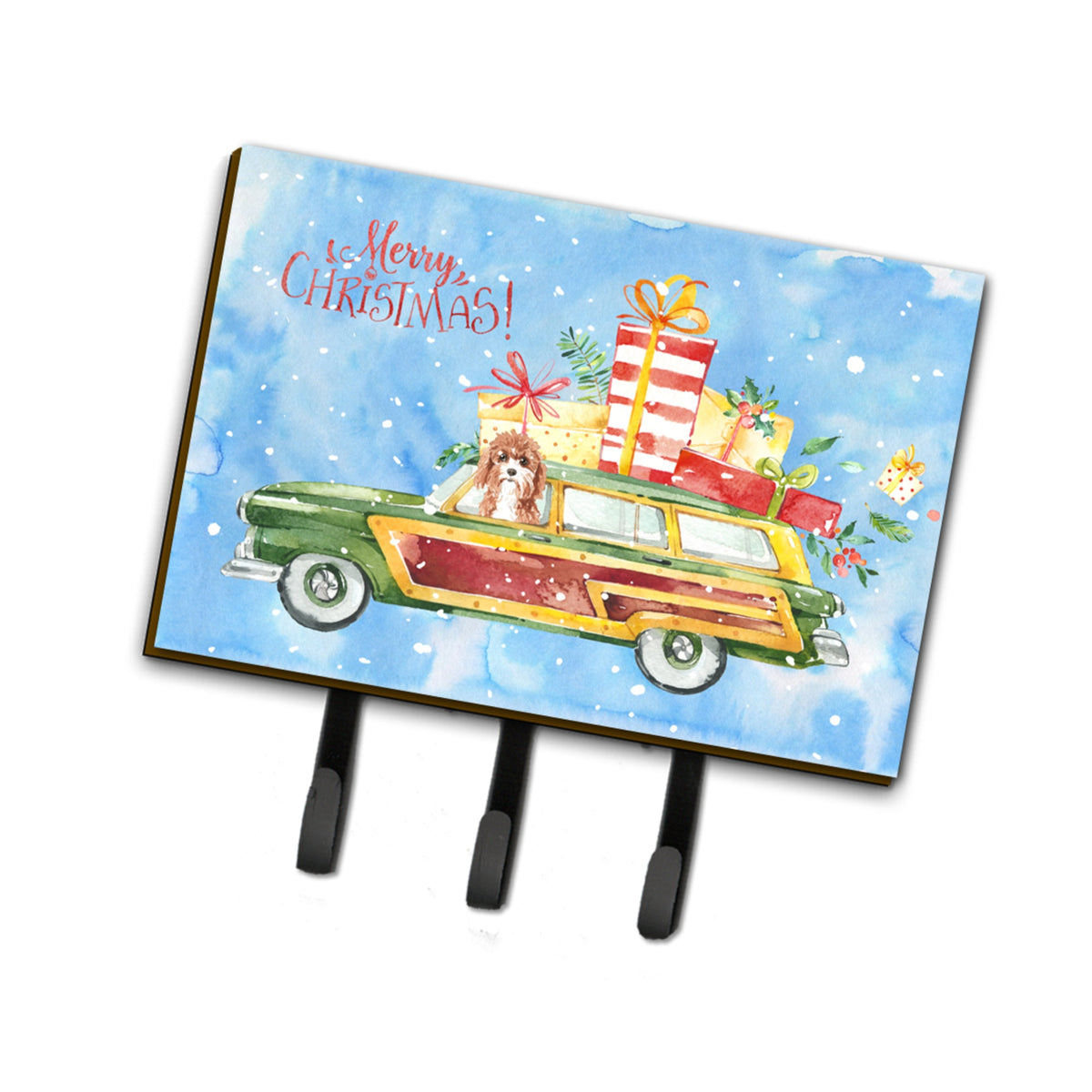 Caroline'S Treasures Merry Christmas Cavapoo Leash Or Key Holder Hooks, Multicolor
