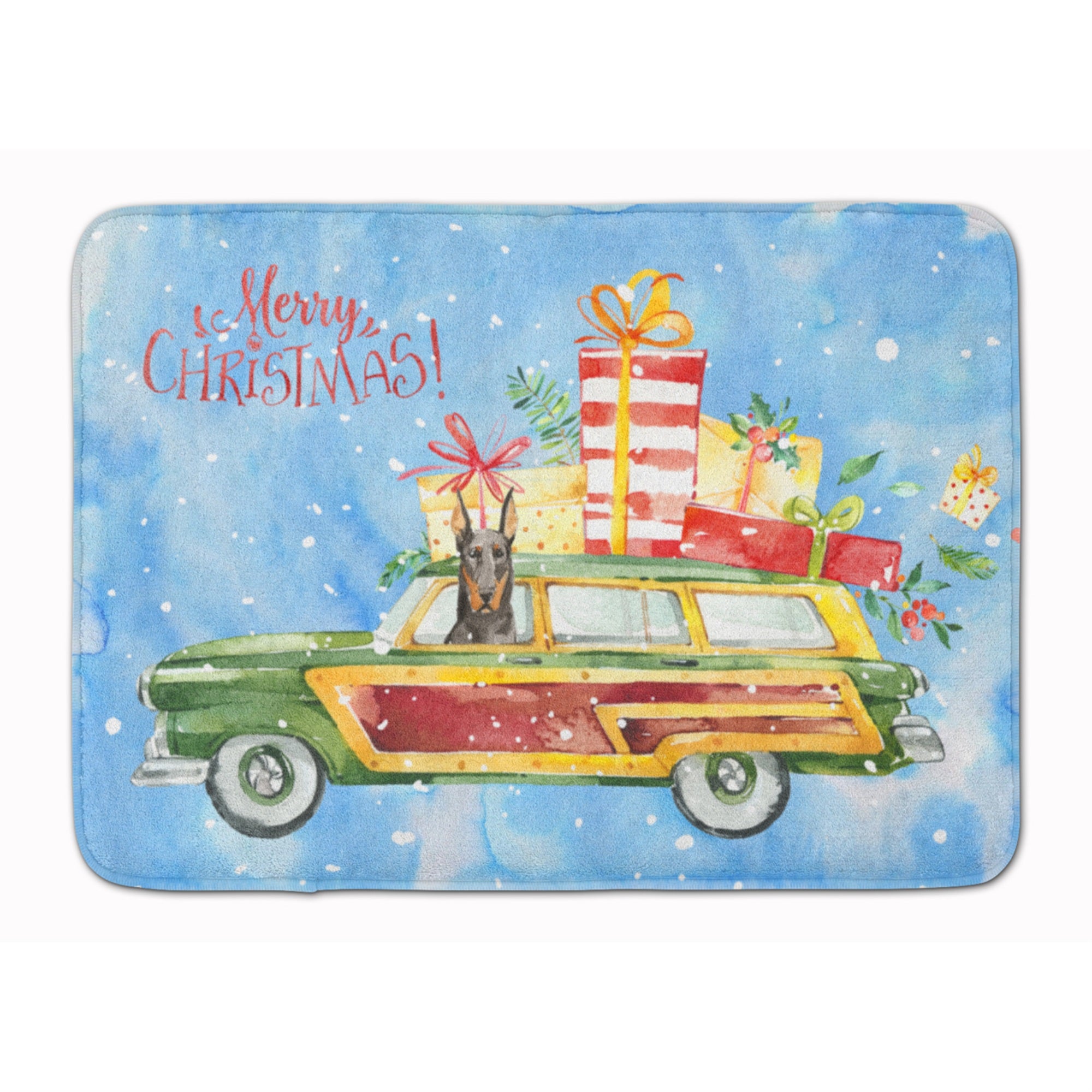 Caroline'S Treasures Merry Christmas Doberman Pinscher Machine Washable Memory Foam Mat Doormats, Multicolor