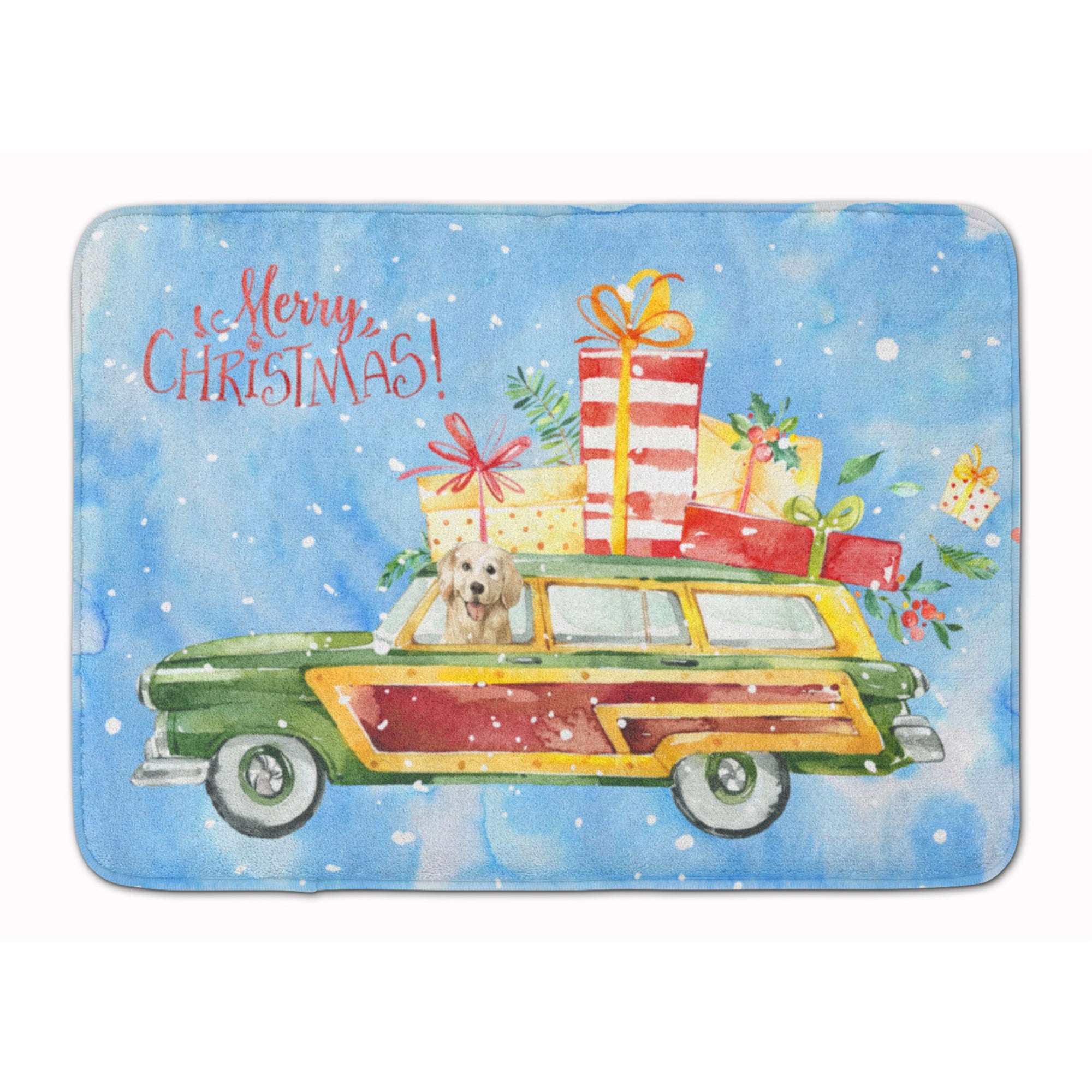 Caroline'S Treasures Merry Christmas Golden Retriever Machine Washable Memory Foam Mat Doormats, Multicolor