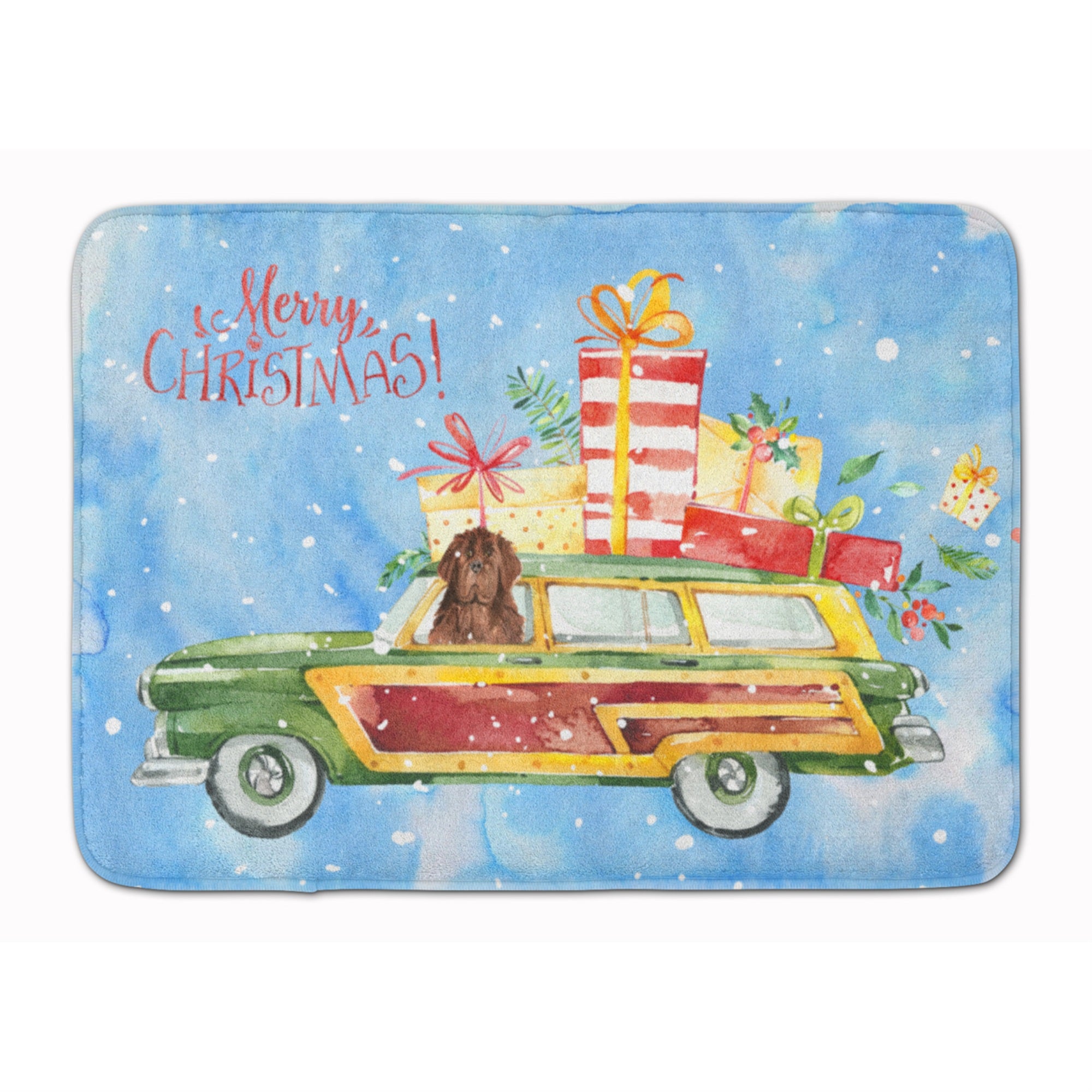 Caroline'S Treasures Merry Christmas Newfoundland Machine Washable Memory Foam Mat Doormats, Multicolor