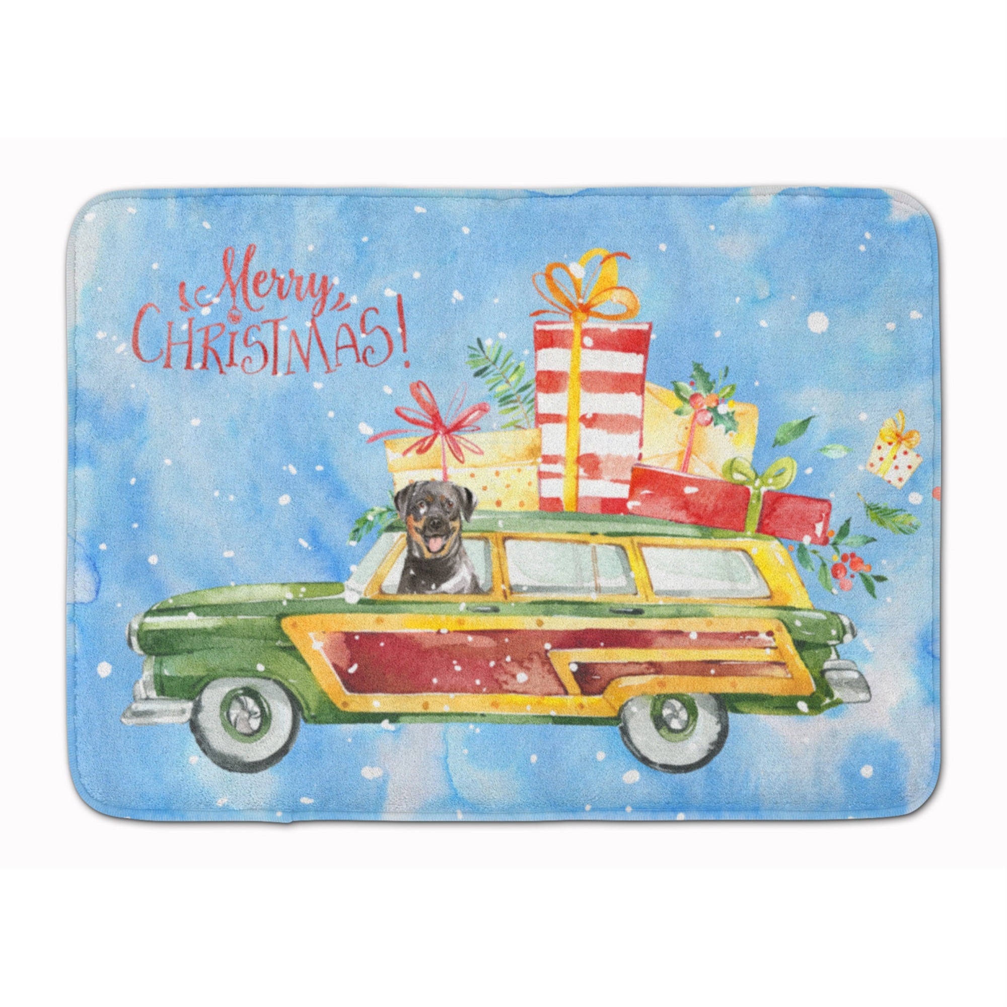 Caroline'S Treasures Merry Christmas Rottweiler Machine Washable Memory Foam Mat Doormats, Multicolor