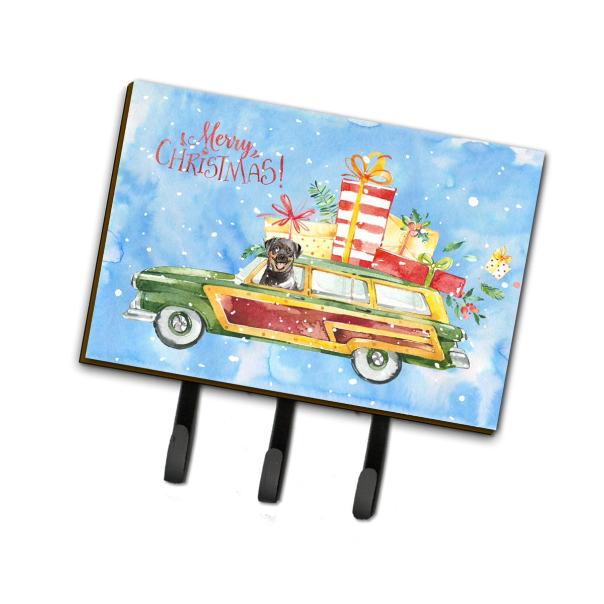 Caroline'S Treasures Merry Christmas Rottweiler Leash Or Key Holder Hooks, Multicolor