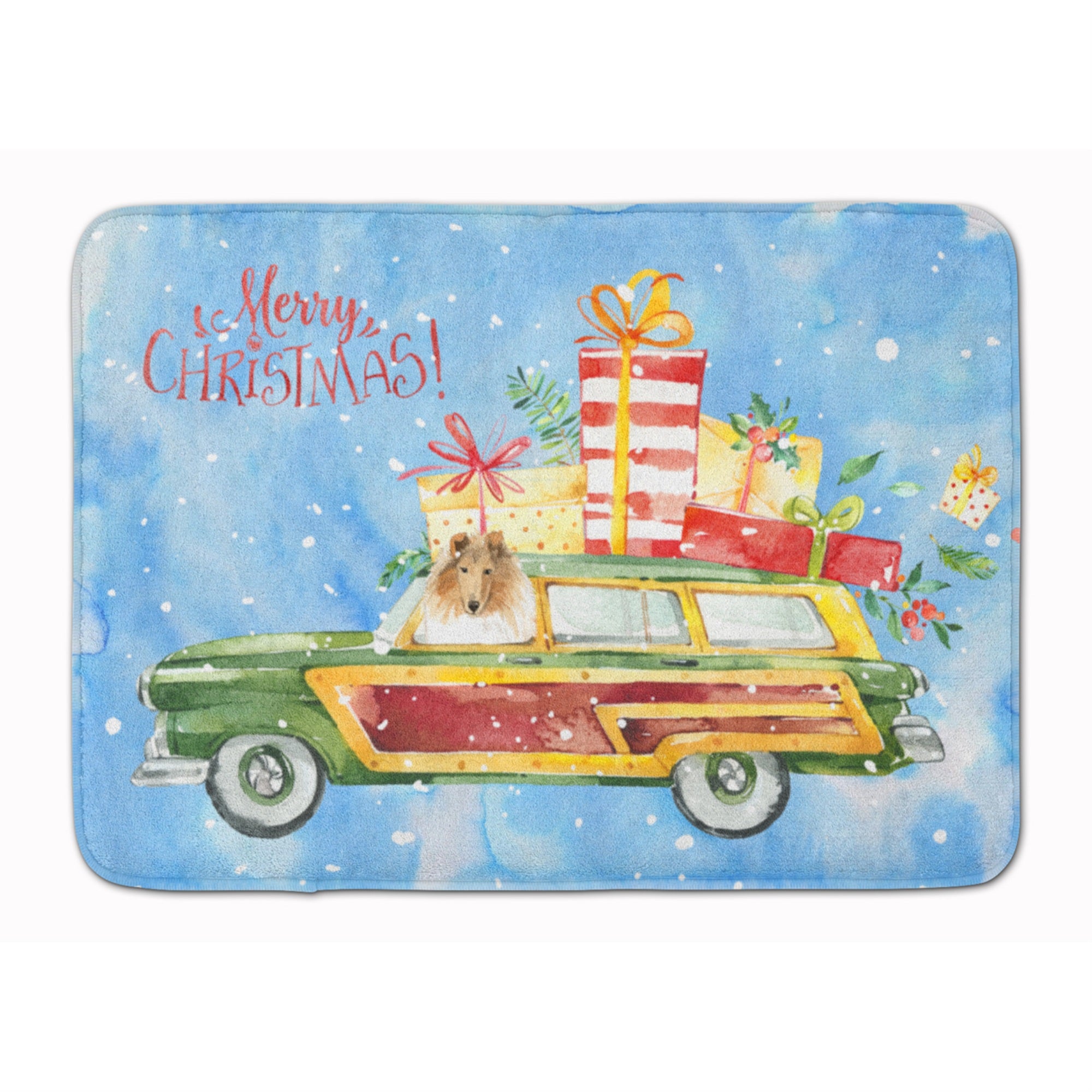 Caroline'S Treasures Merry Christmas Collie Machine Washable Memory Foam Mat Doormats, Multicolor