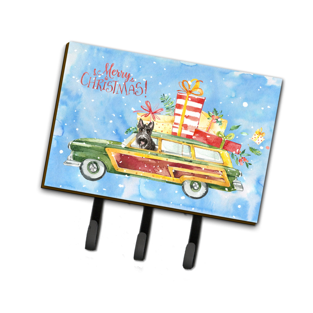 Caroline'S Treasures Merry Christmas Scottish Terrier Leash Or Key Holder Hooks, Multicolor