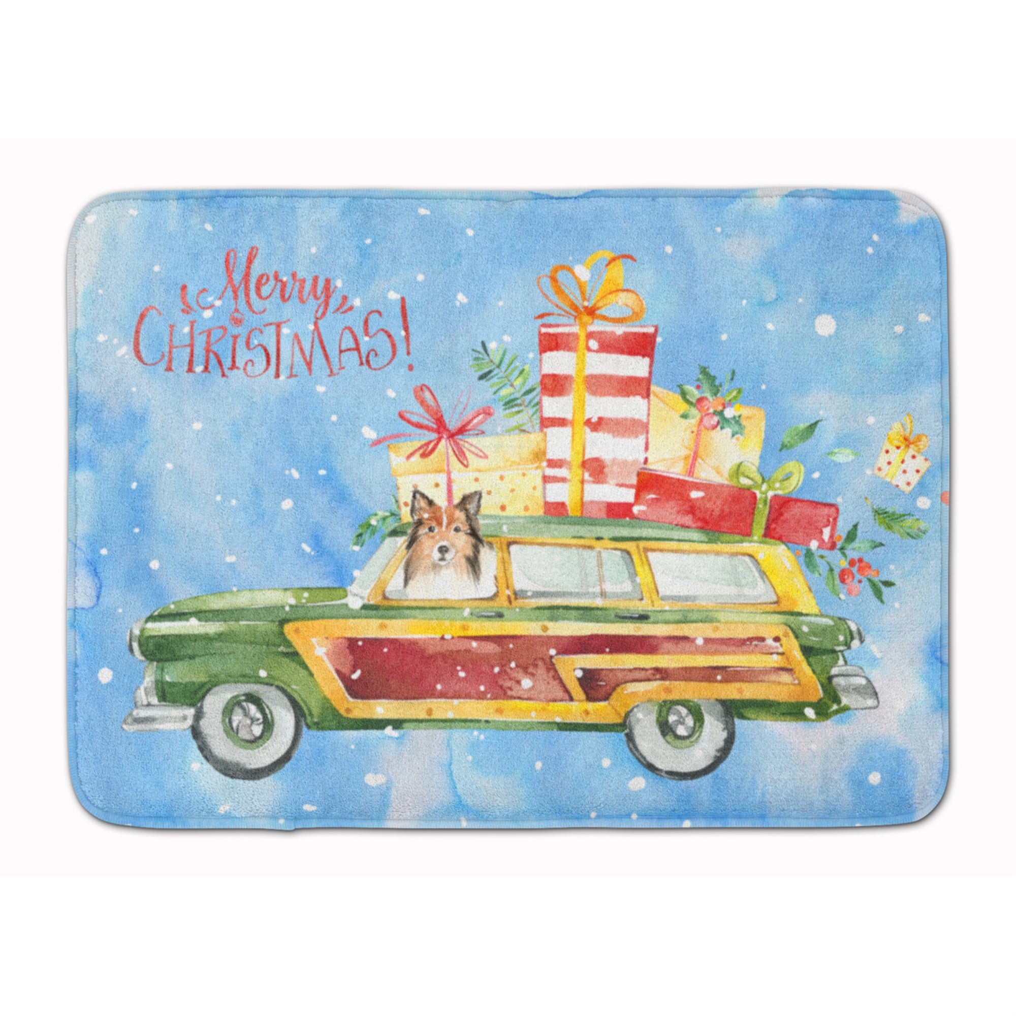 Caroline'S Treasures Merry Christmas Sheltie Machine Washable Memory Foam Mat Doormats, Multicolor