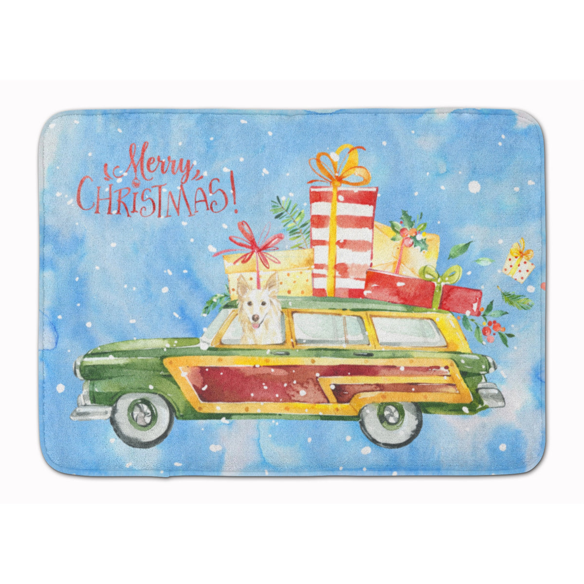Caroline'S Treasures Merry Christmas White Collie Machine Washable Memory Foam Mat Doormats