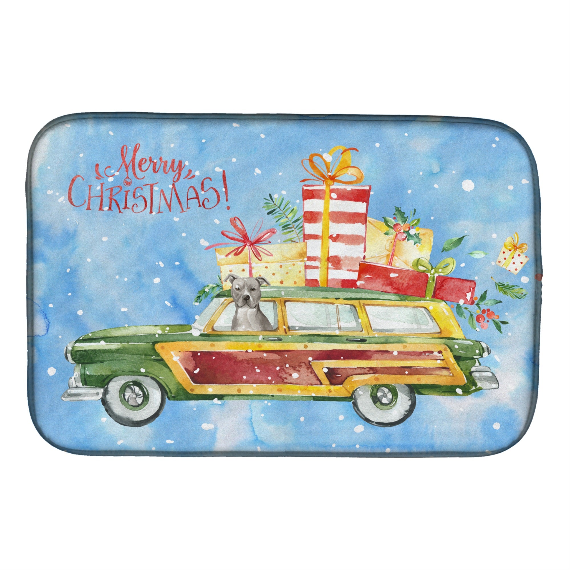 Caroline'S Treasures Ck2432Ddm Christmas Staffordshire Bull Terrier Dish-Drying-Mats, 14X21, Multicolor