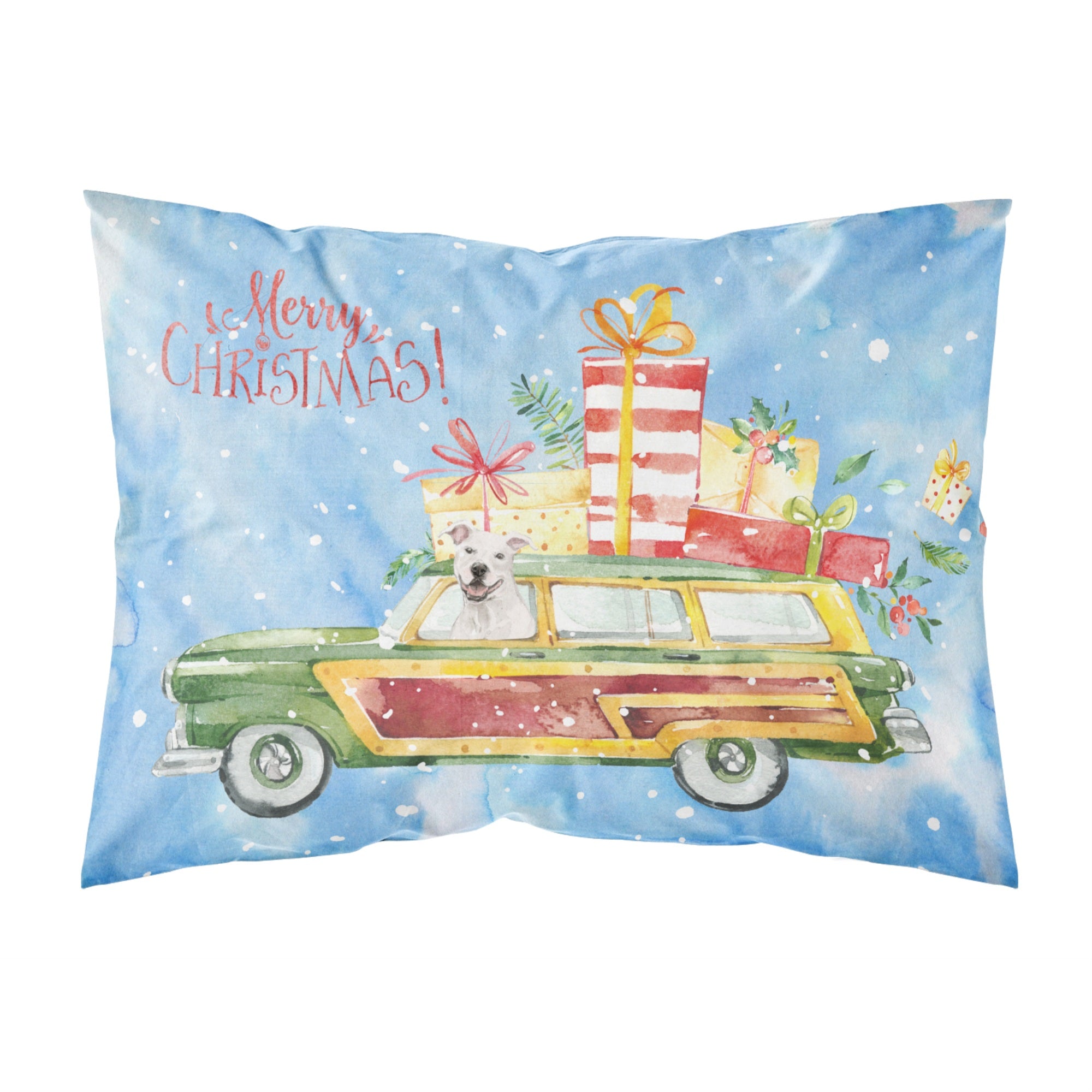 Merry Christmas White Staffordshire Bull Terrier Fabric Standard Pillowcase