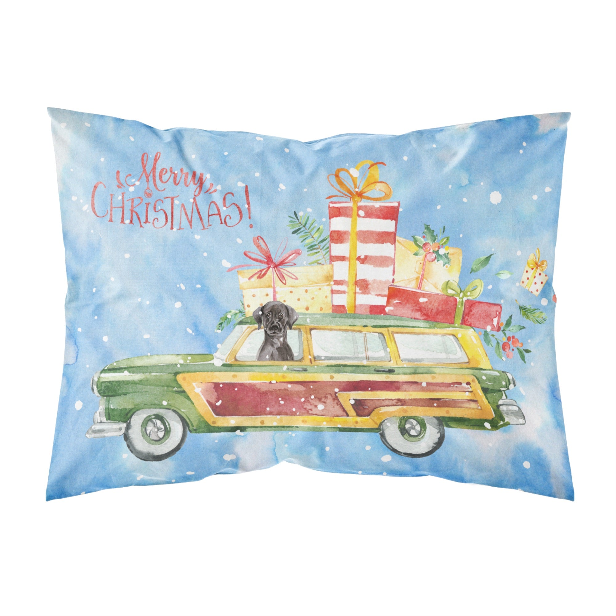 Merry Christmas Black Labrador Retriever Fabric Standard Pillowcase