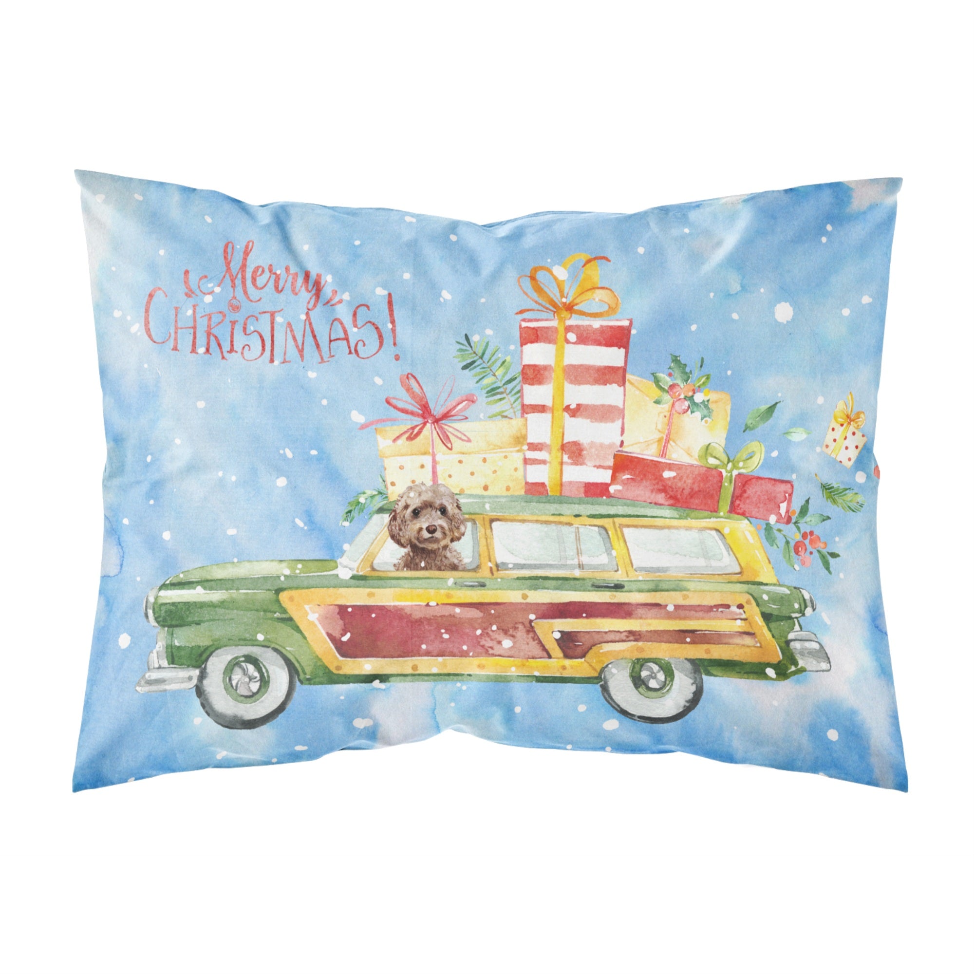 Merry Christmas Brown Cockapoo Fabric Standard Pillowcase