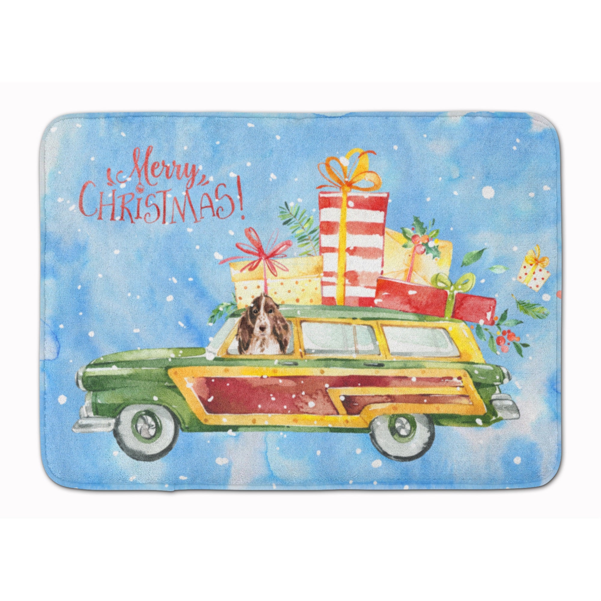 Caroline'S Treasures Merry Christmas Brown Parti Cocker Spaniel Machine Washable Memory Foam Mat Doormats, Multicolor