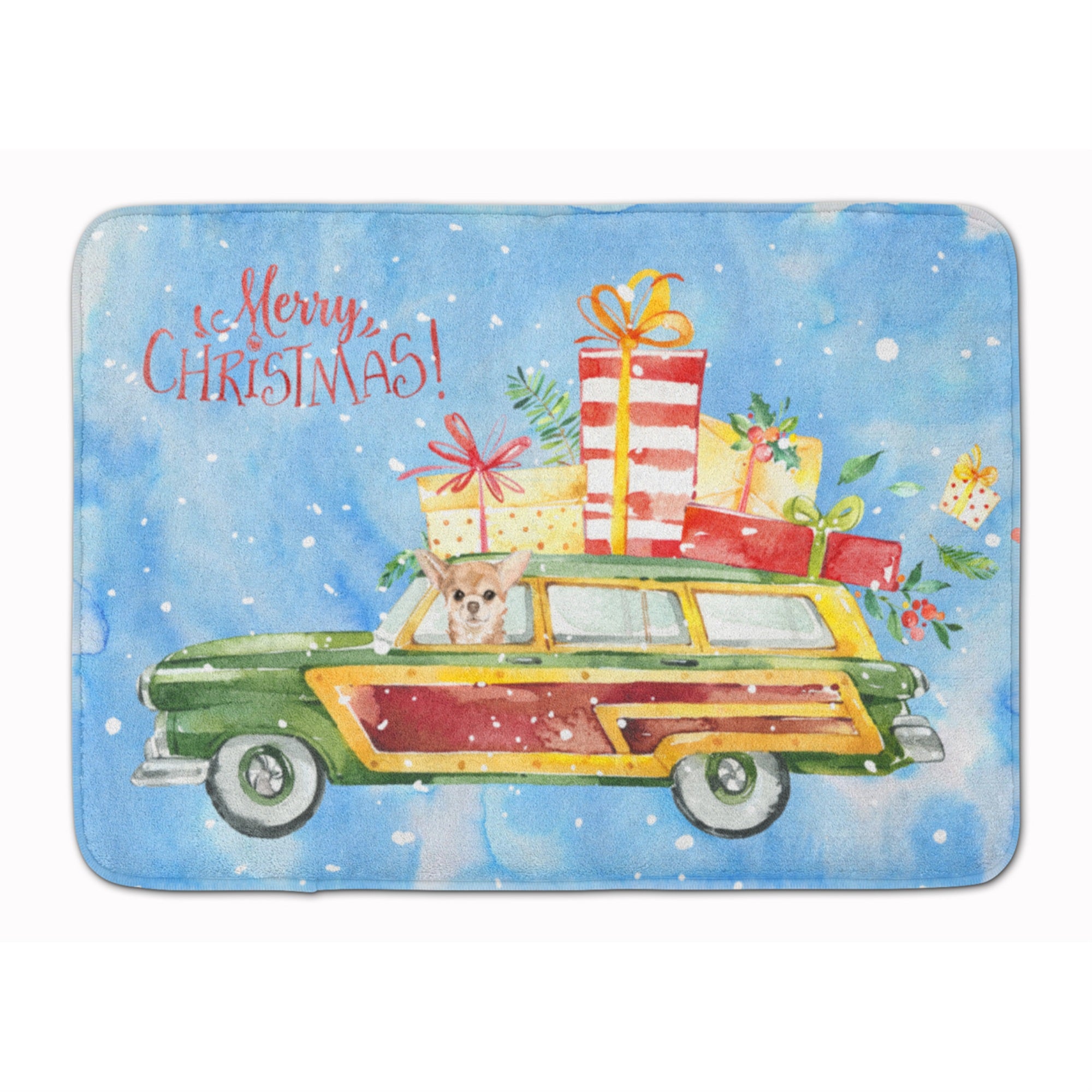 Caroline'S Treasures Merry Christmas Chihuahua Machine Washable Memory Foam Mat Doormats, Multicolor