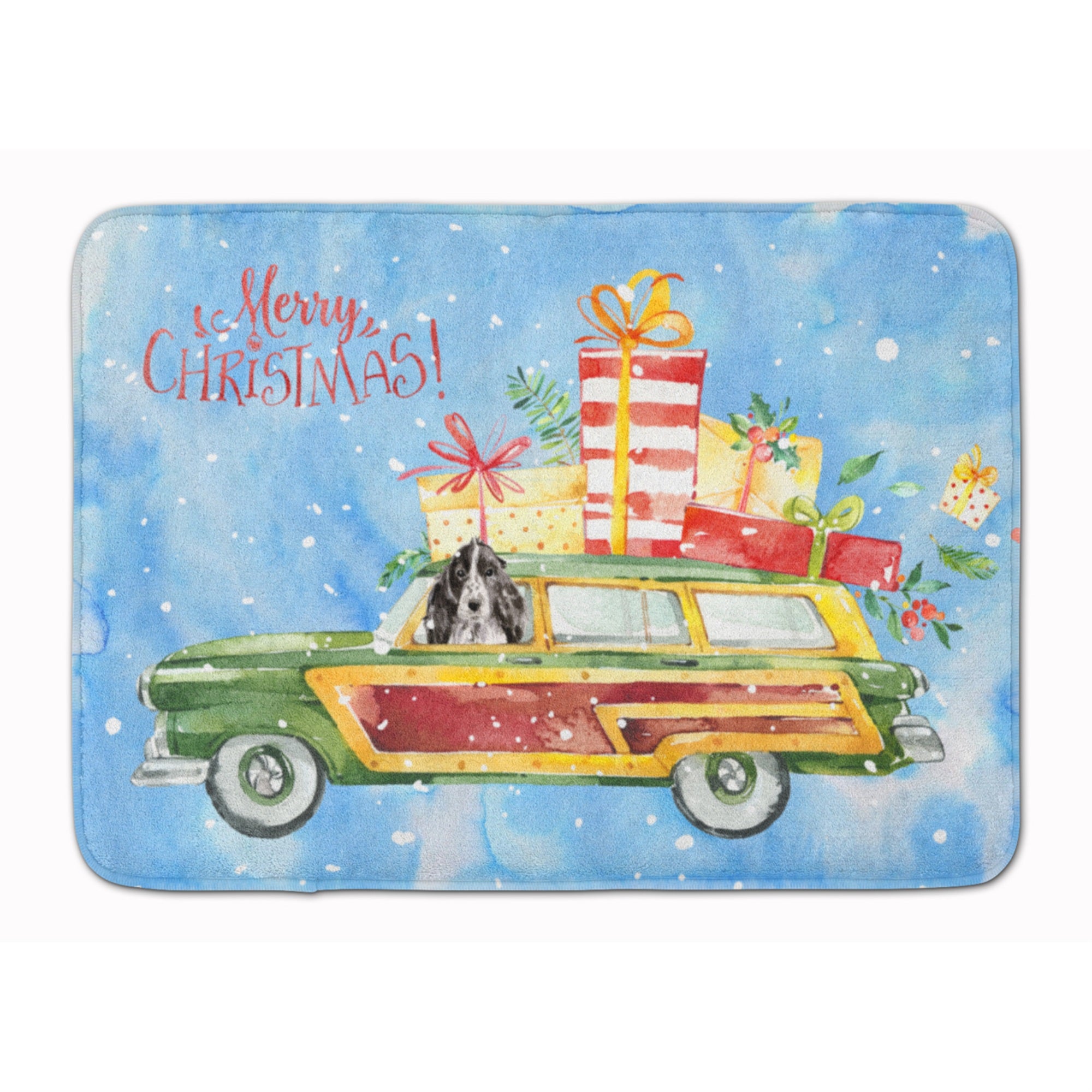 Caroline'S Treasures Merry Christmas Black Parti Cocker Spaniel Machine Washable Memory Foam Mat Doormats, Multicolor