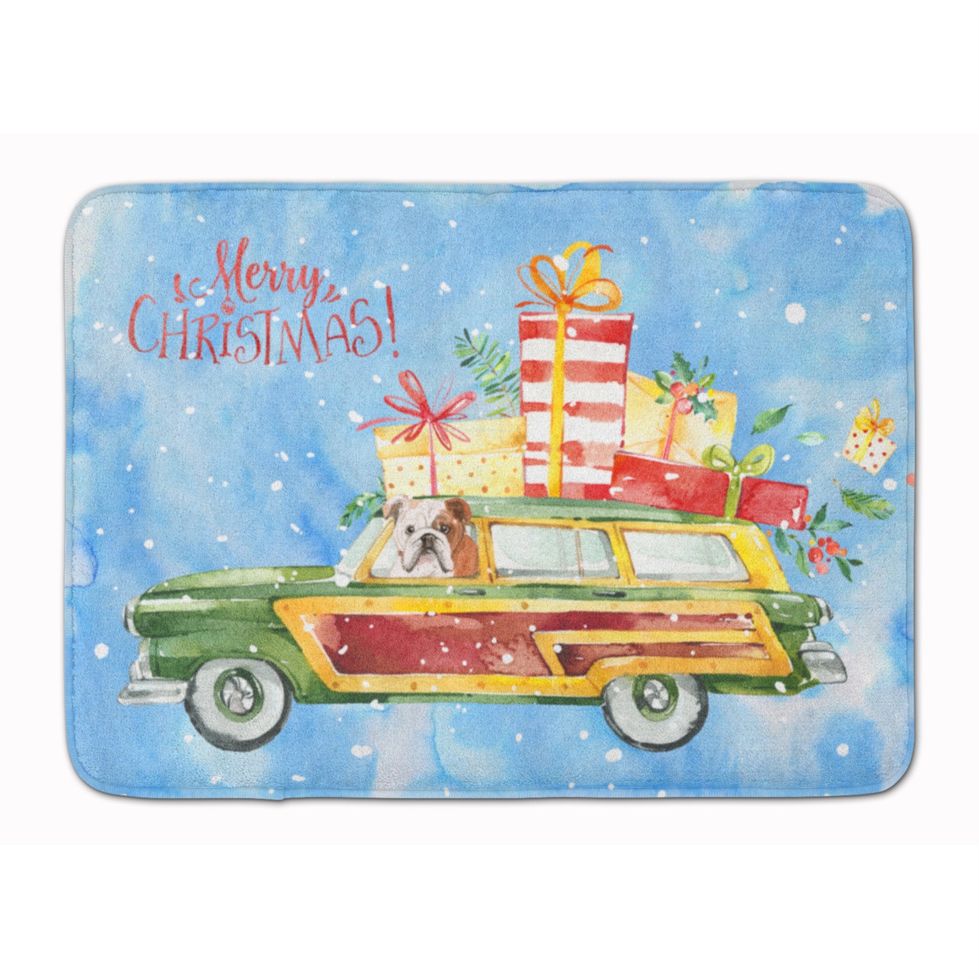 Caroline'S Treasures Merry Christmas English Bulldog Machine Washable Memory Foam Mat Doormats, Multicolor