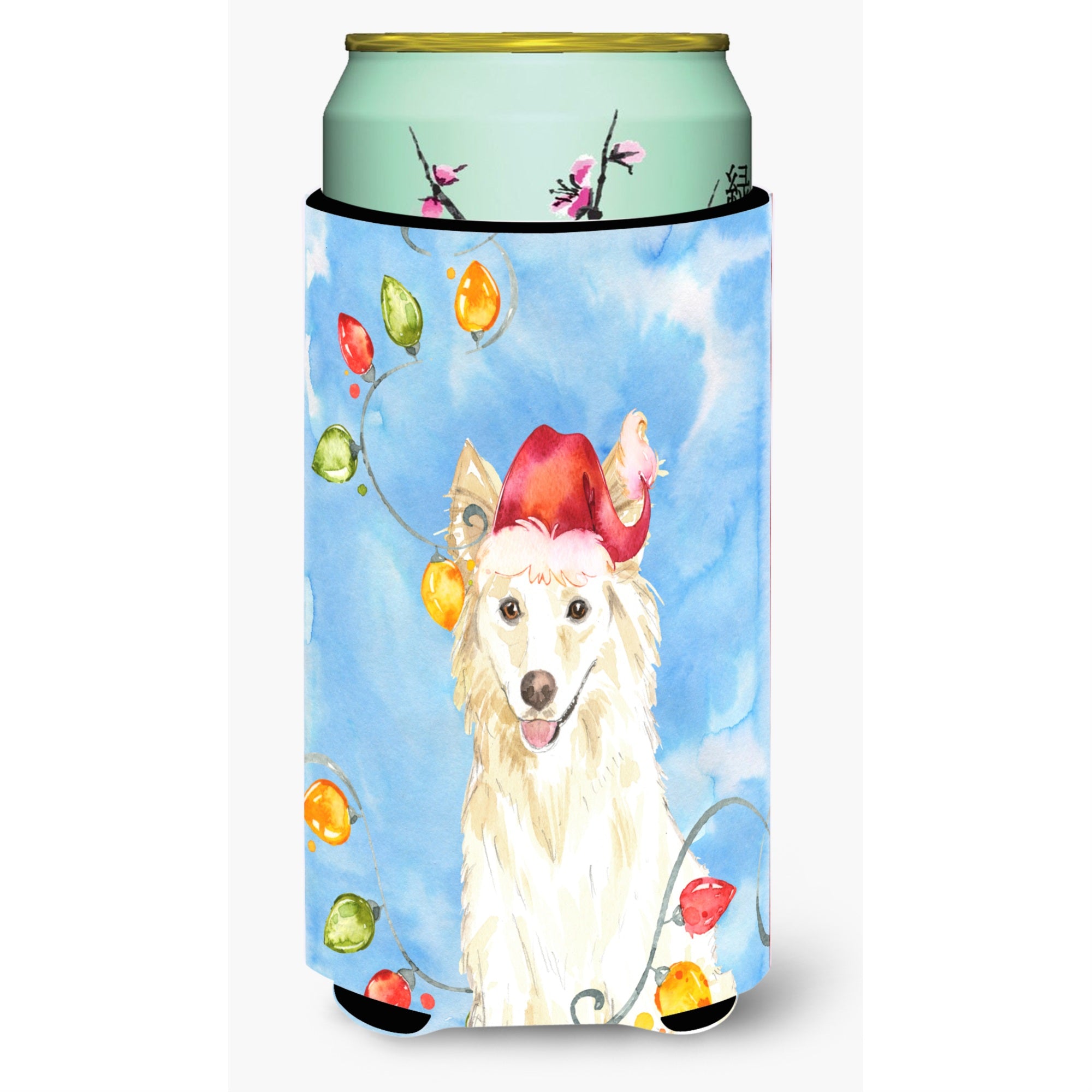 Caroline'S Treasures Ck2500Tbc Christmas Lights White Collie Tall Boy Hugger Cold-Beverage-Koozies, Multicolor