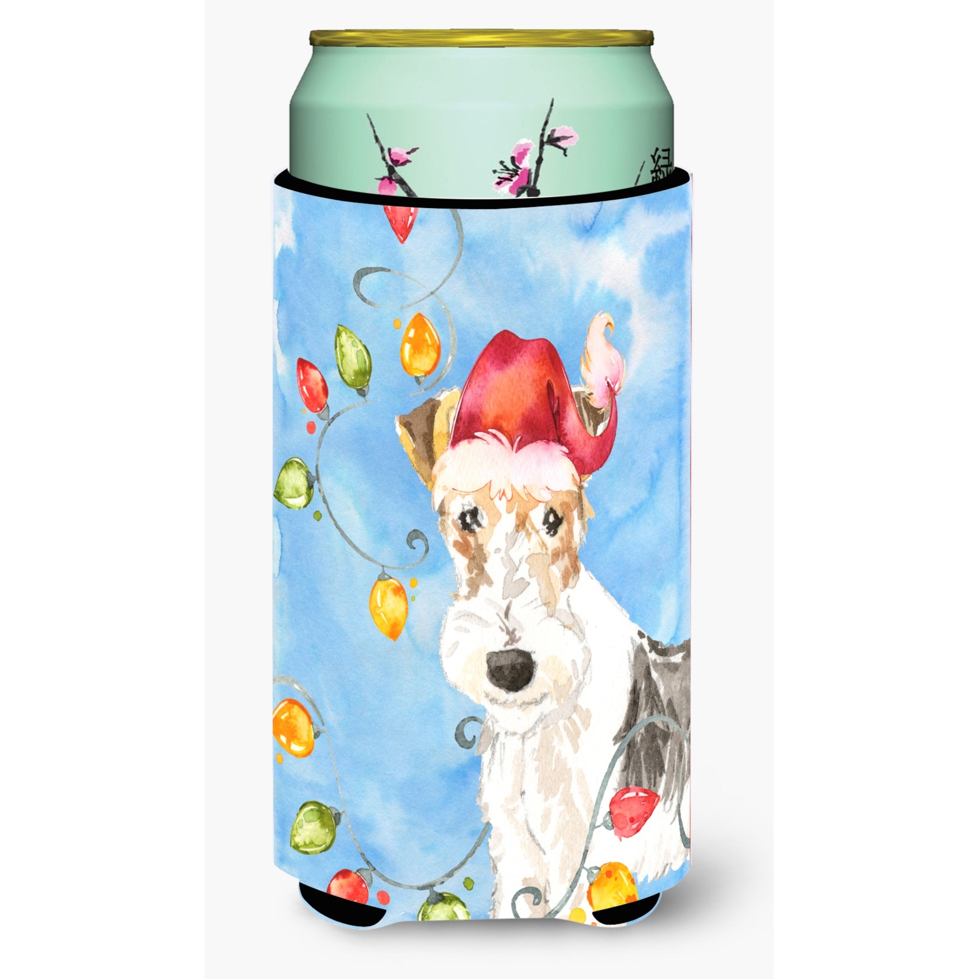 Caroline'S Treasures Ck2501Tbc Christmas Lights Fox Terrier Tall Boy Hugger Cold-Beverage-Koozies, Multicolor