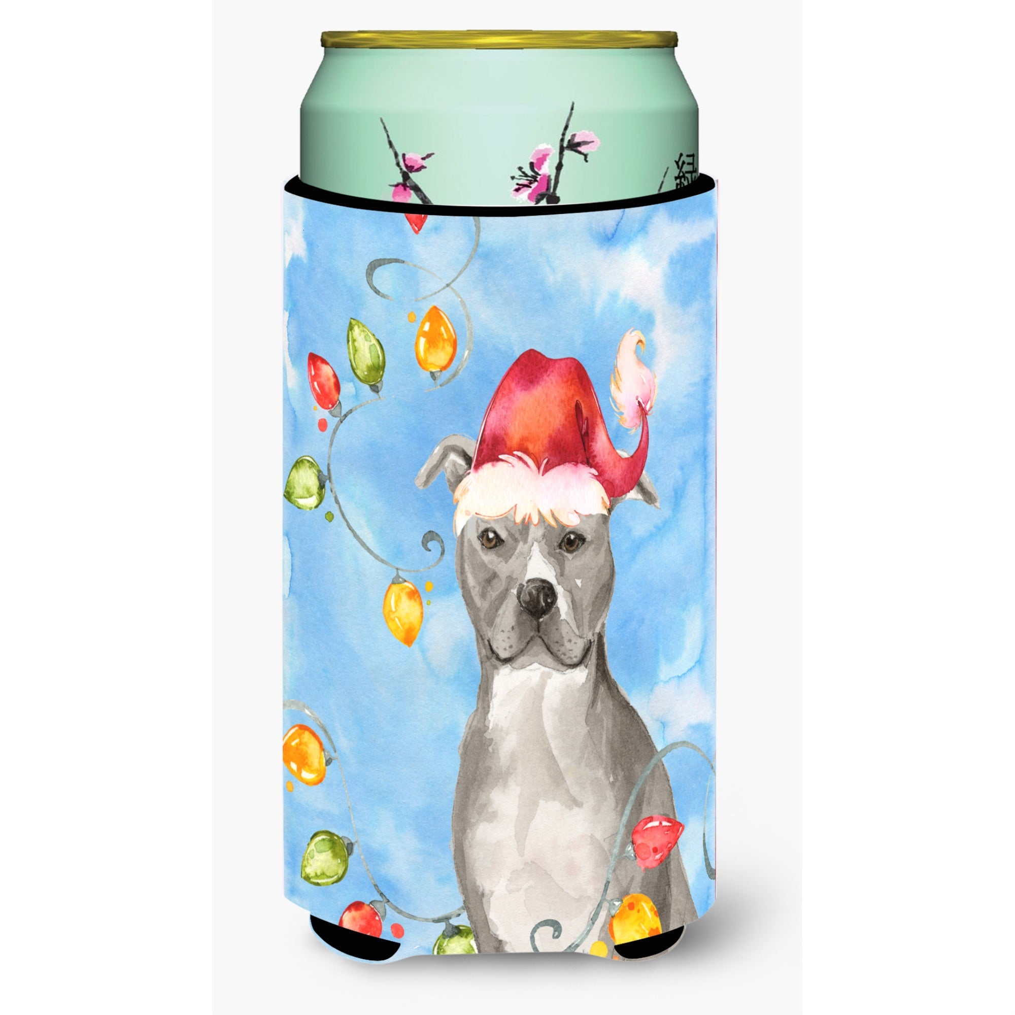 Caroline'S Treasures Ck2502Tbc Christmas Staffordshire Bull Terrier Tall Boy Hugger Cold-Beverage-Koozies, Multicolor