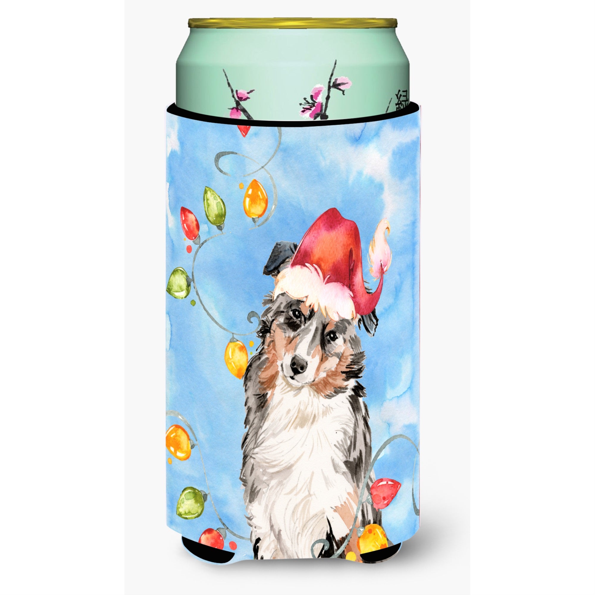 Caroline'S Treasures Ck2504Tbc Christmas Lights Australian Shepherd Tall Boy Hugger Cold-Beverage-Koozies, Multicolor