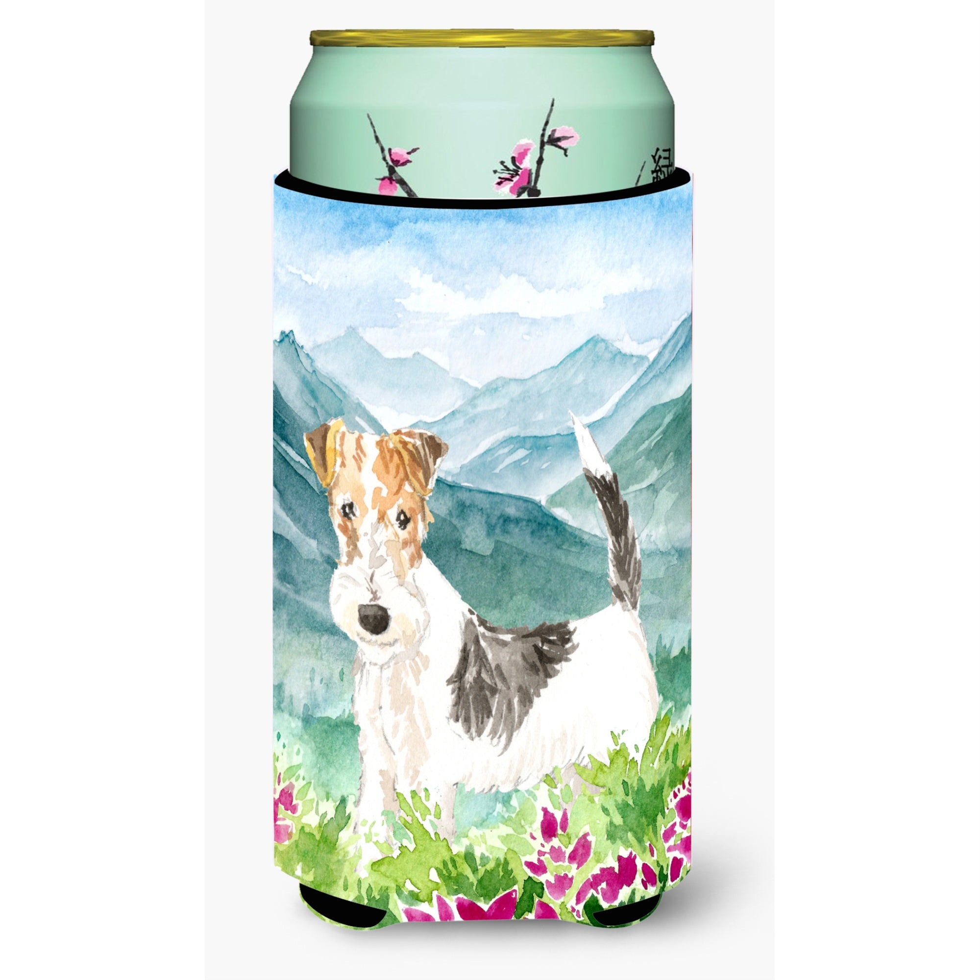 Caroline'S Treasures Ck2513Tbc Mountian Flowers Fox Terrier Tall Boy Hugger Cold-Beverage-Koozies, Multicolor