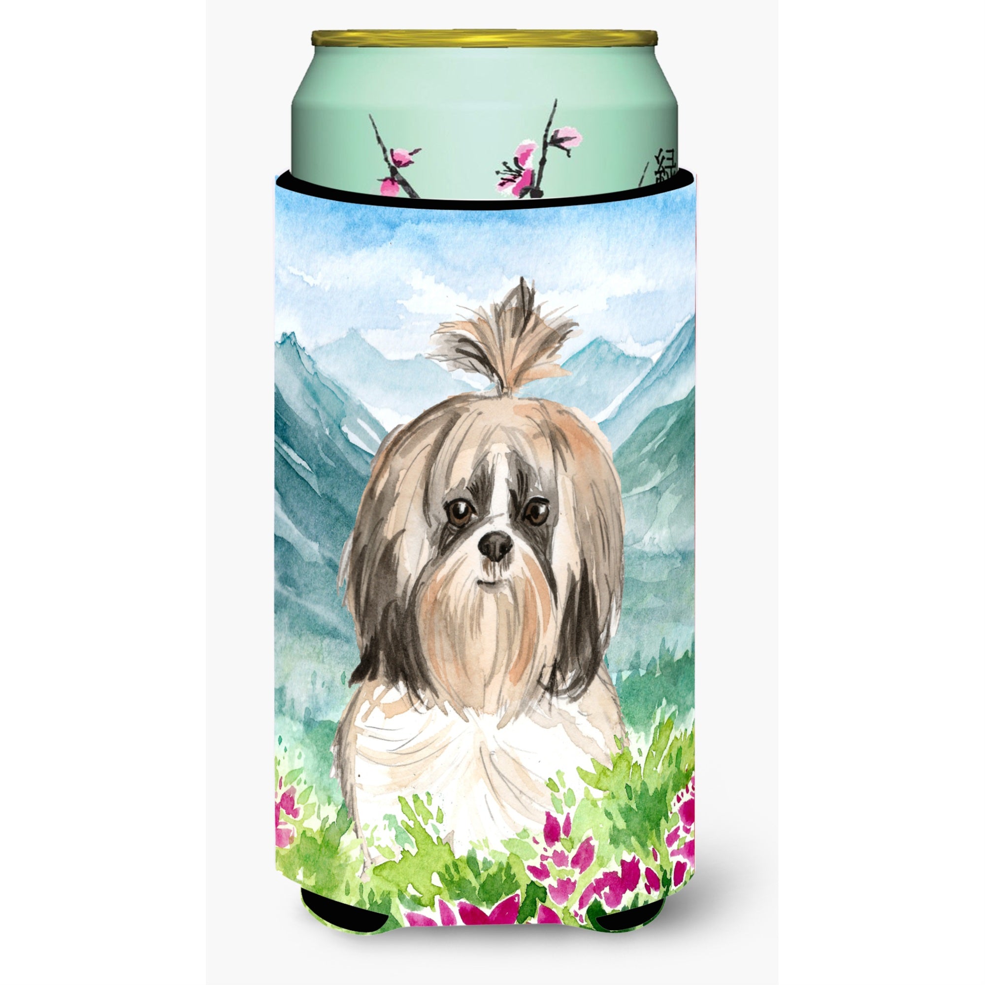 Caroline'S Treasures Ck2521Tbc Mountain Flowers Shih Tzu Tall Boy Hugger Cold-Beverage-Koozies, Multicolor