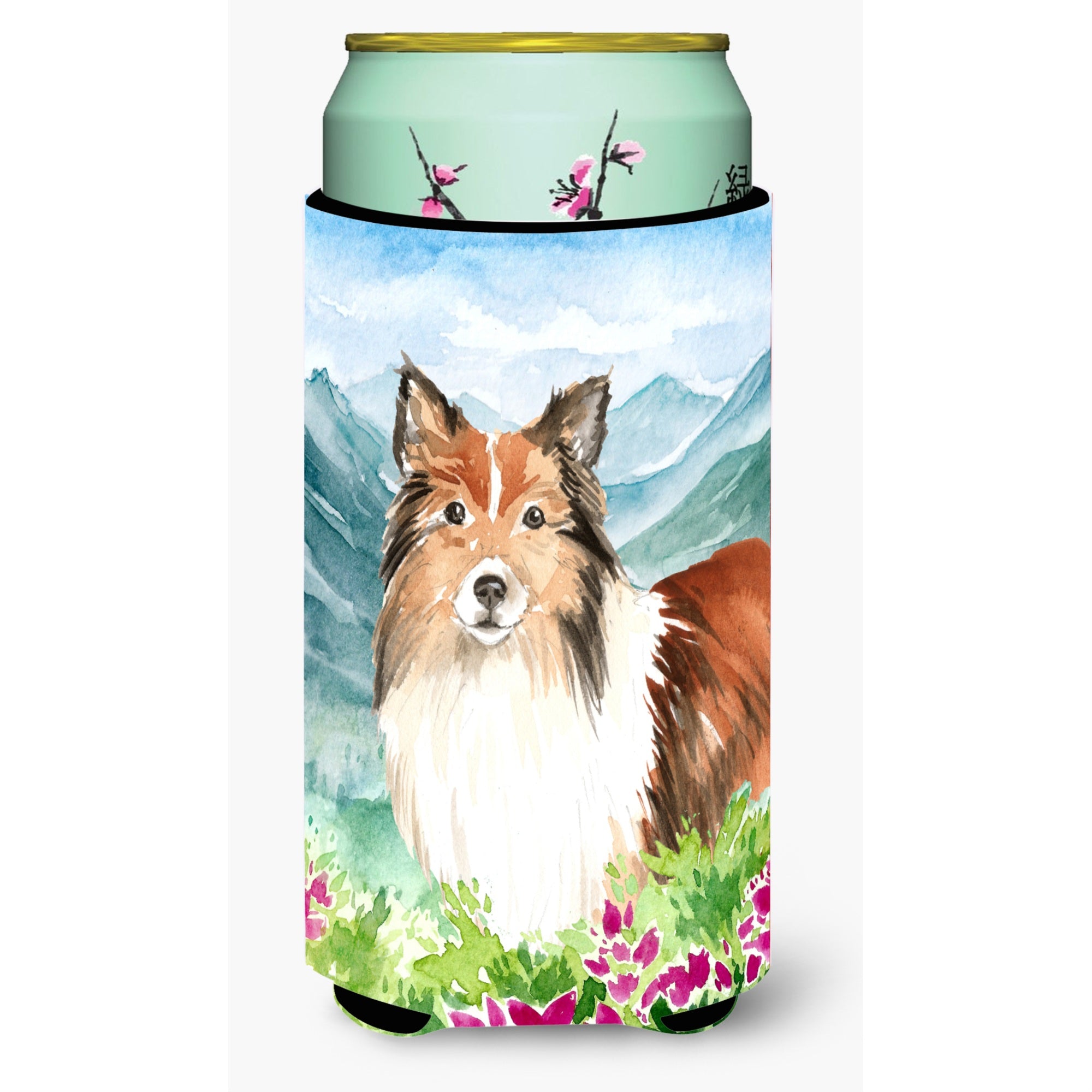 Caroline'S Treasures Ck2522Tbc Mountain Flowers Sheltie Tall Boy Hugger Cold-Beverage-Koozies, Multicolor