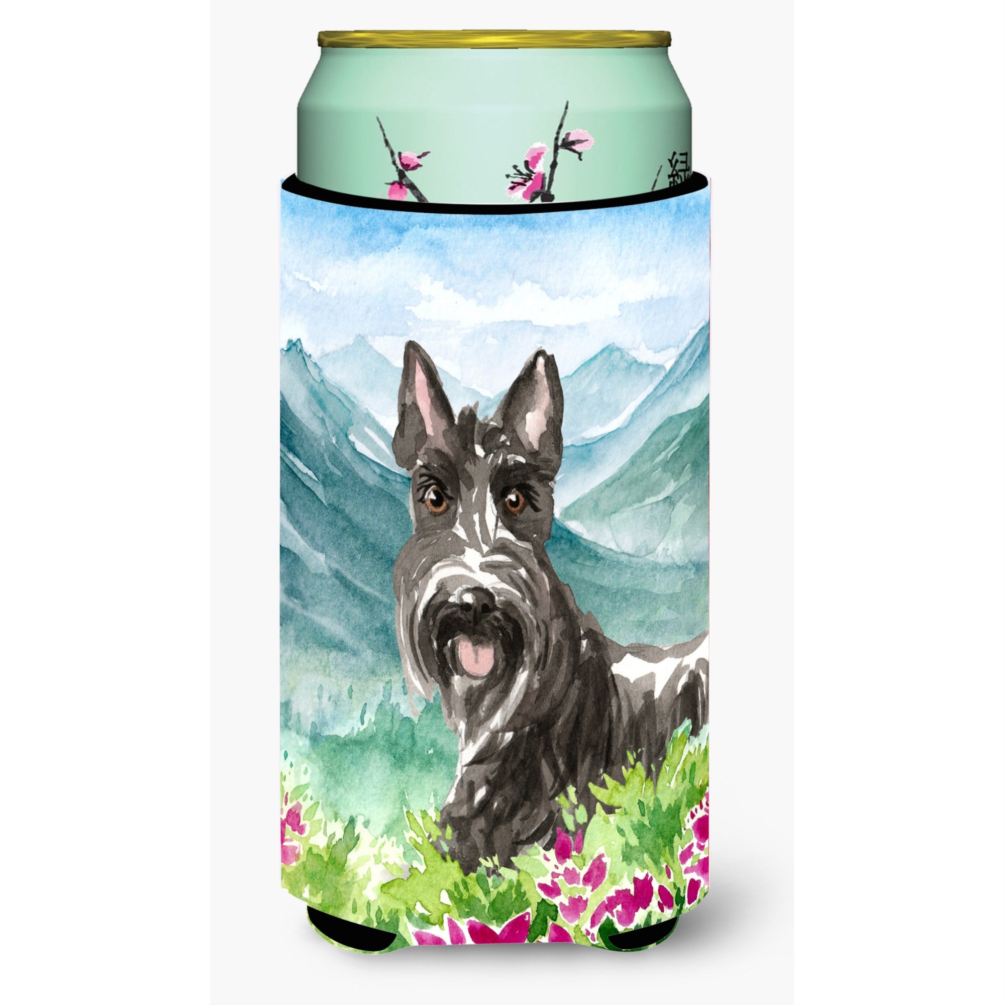 Caroline'S Treasures Ck2523Tbc Mountain Flowers Scottish Terrier Tall Boy Hugger Cold-Beverage-Koozies, Multicolor