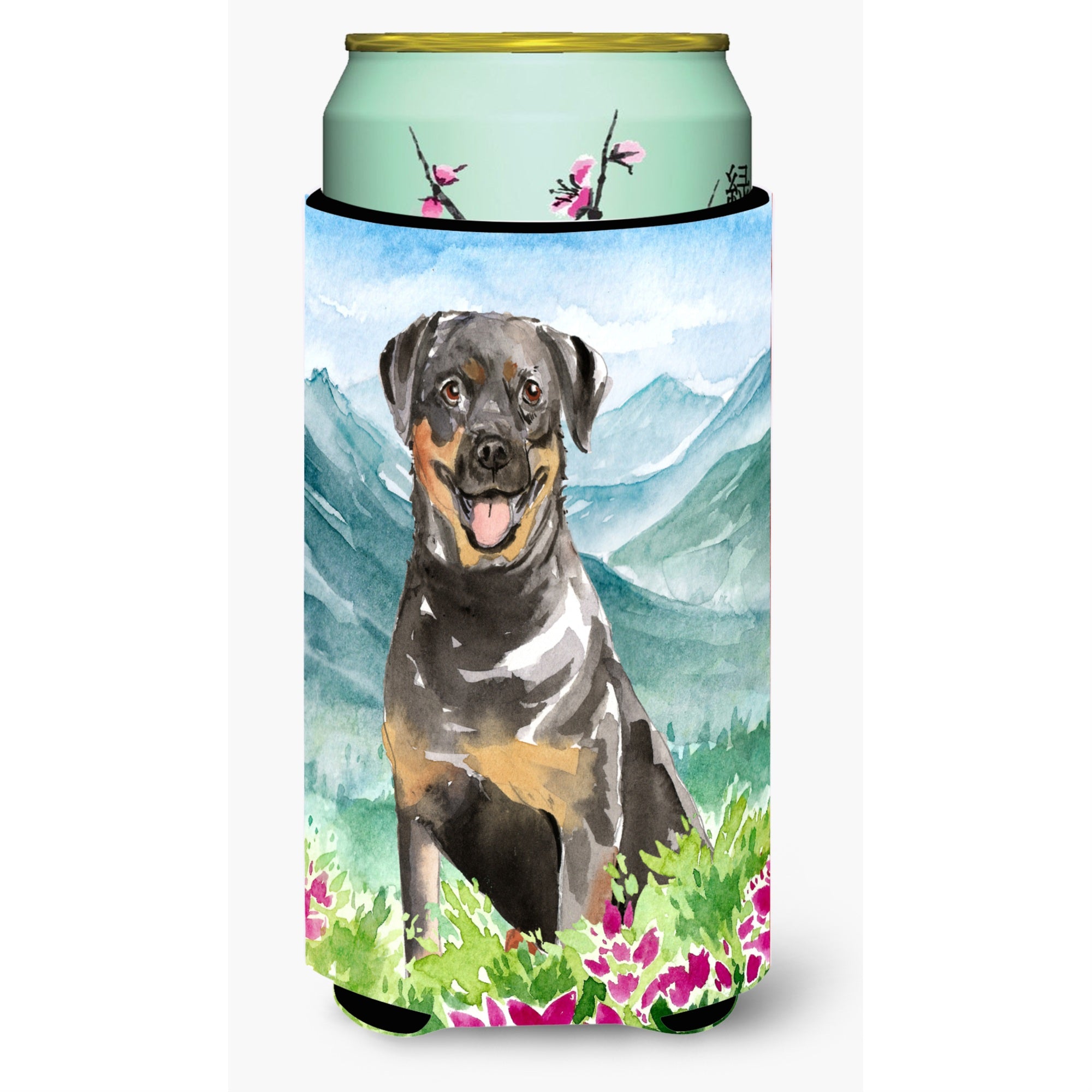 Caroline'S Treasures Ck2526Tbc Mountain Flowers Rottweiler Tall Boy Hugger Cold-Beverage-Koozies, Multicolor