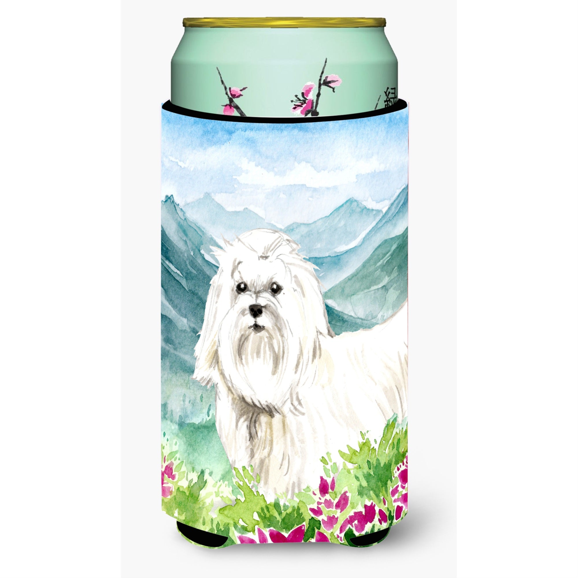 Caroline'S Treasures Ck2529Tbc Mountain Flowers Maltese Tall Boy Hugger Cold-Beverage-Koozies, Multicolor