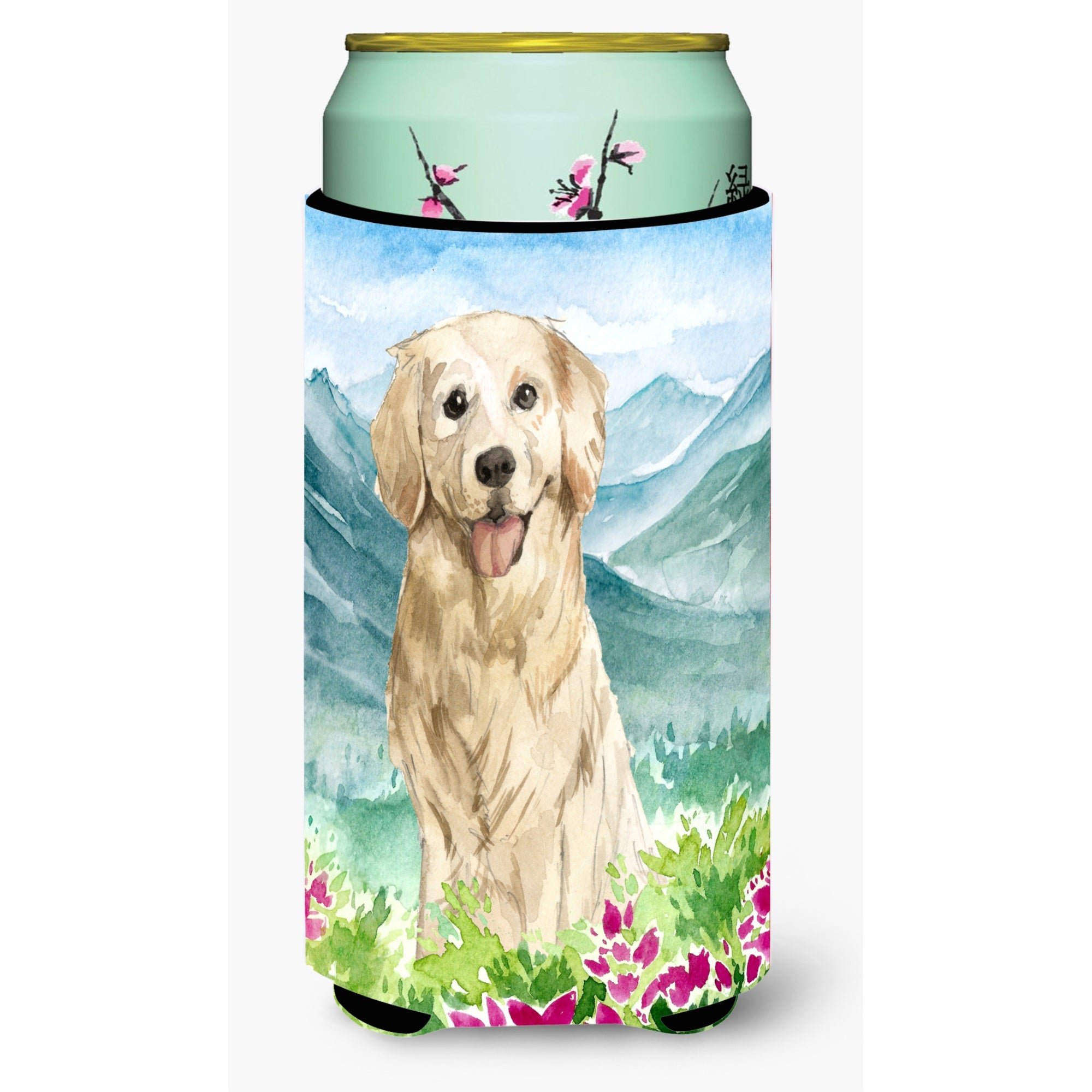 Caroline'S Treasures Ck2536Tbc Mountain Flowers Golden Retriever Tall Boy Hugger Cold-Beverage-Koozies, Multicolor