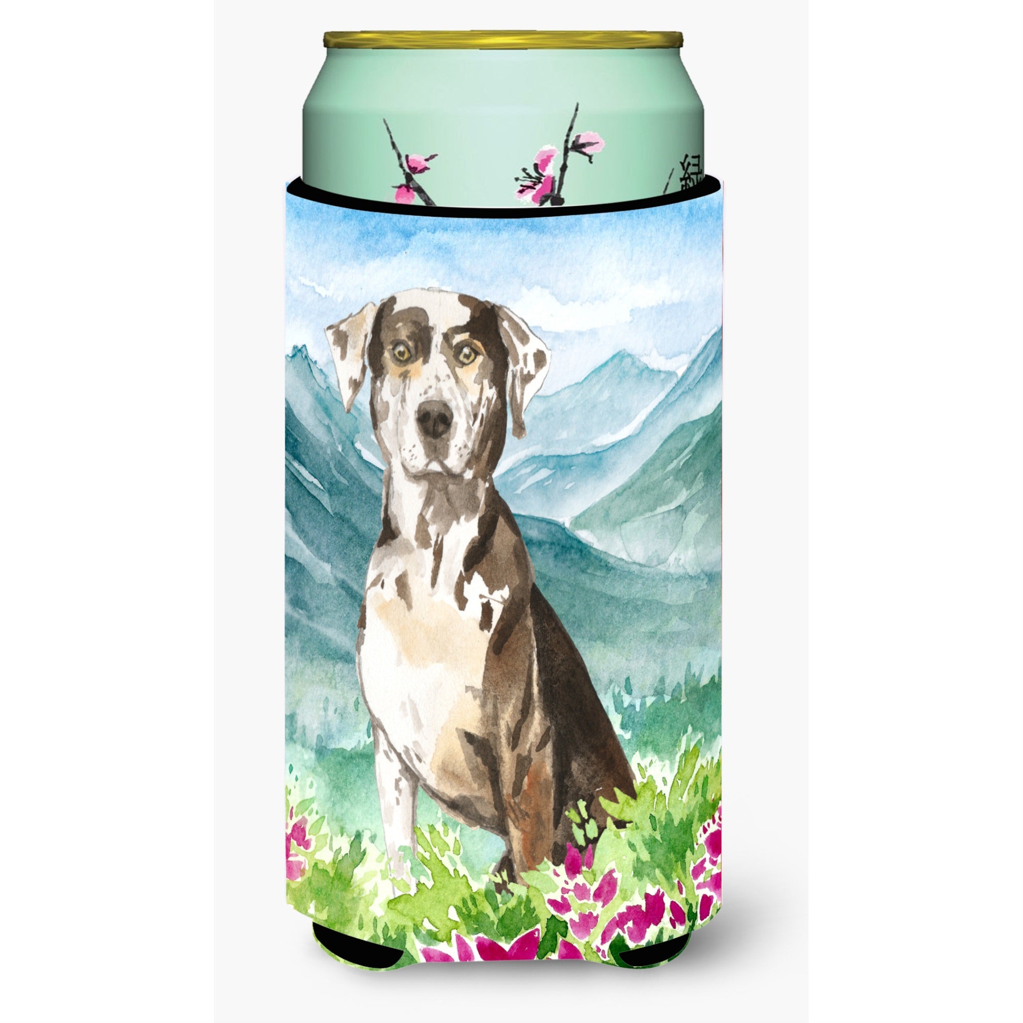 Caroline'S Treasures Ck2540Tbc Mountain Flowers Catahoula Leopard Dog Tall Boy Hugger Cold-Beverage-Koozies, Multicolor