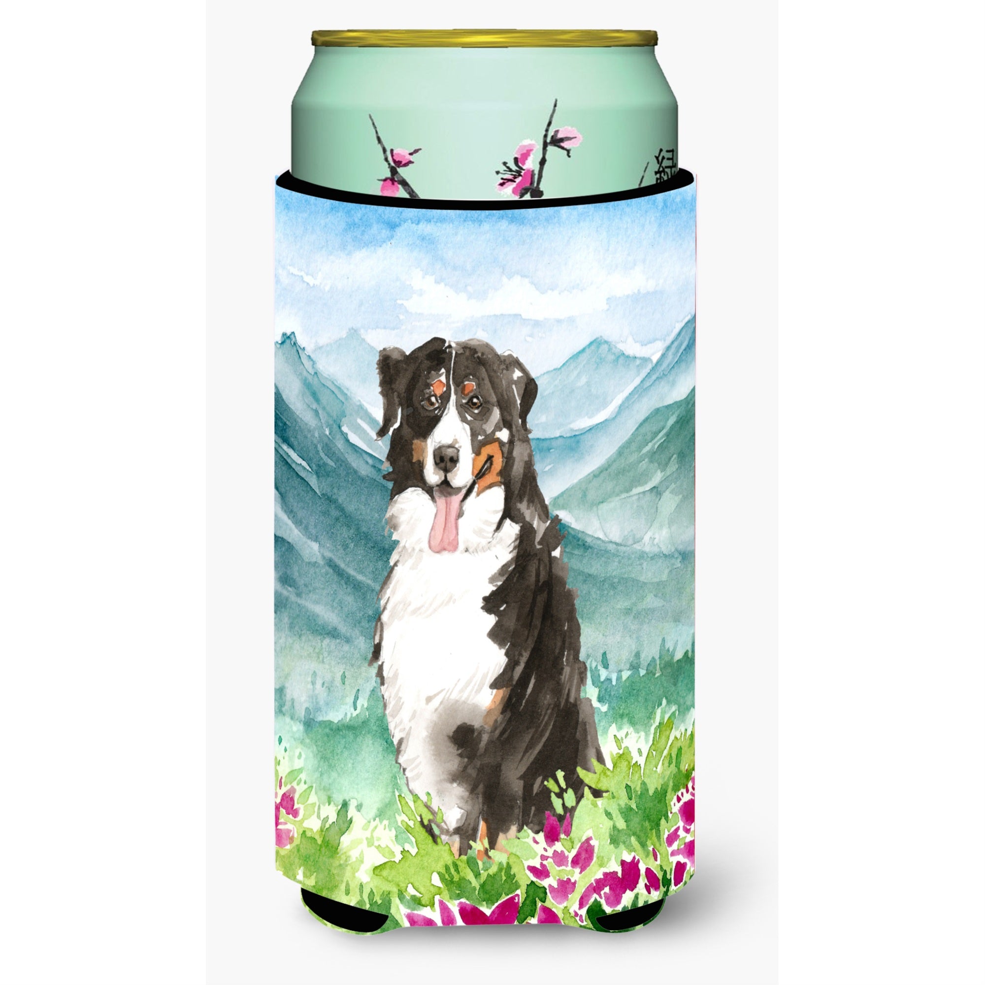 Caroline'S Treasures Ck2547Tbc Flowers Bernese Mountain Dog Tall Boy Hugger Cold-Beverage-Koozies, Multicolor
