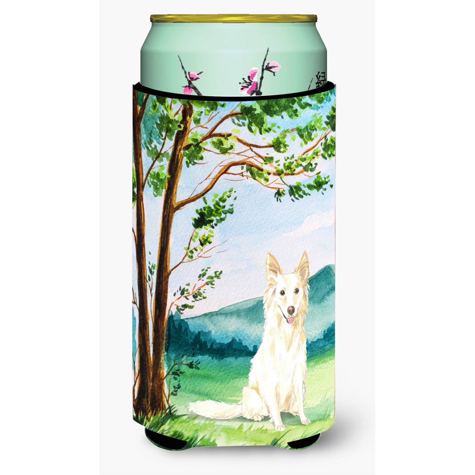 Caroline'S Treasures Ck2551Tbc Under The Tree White Collie Tall Boy Hugger Cold-Beverage-Koozies, Multicolor