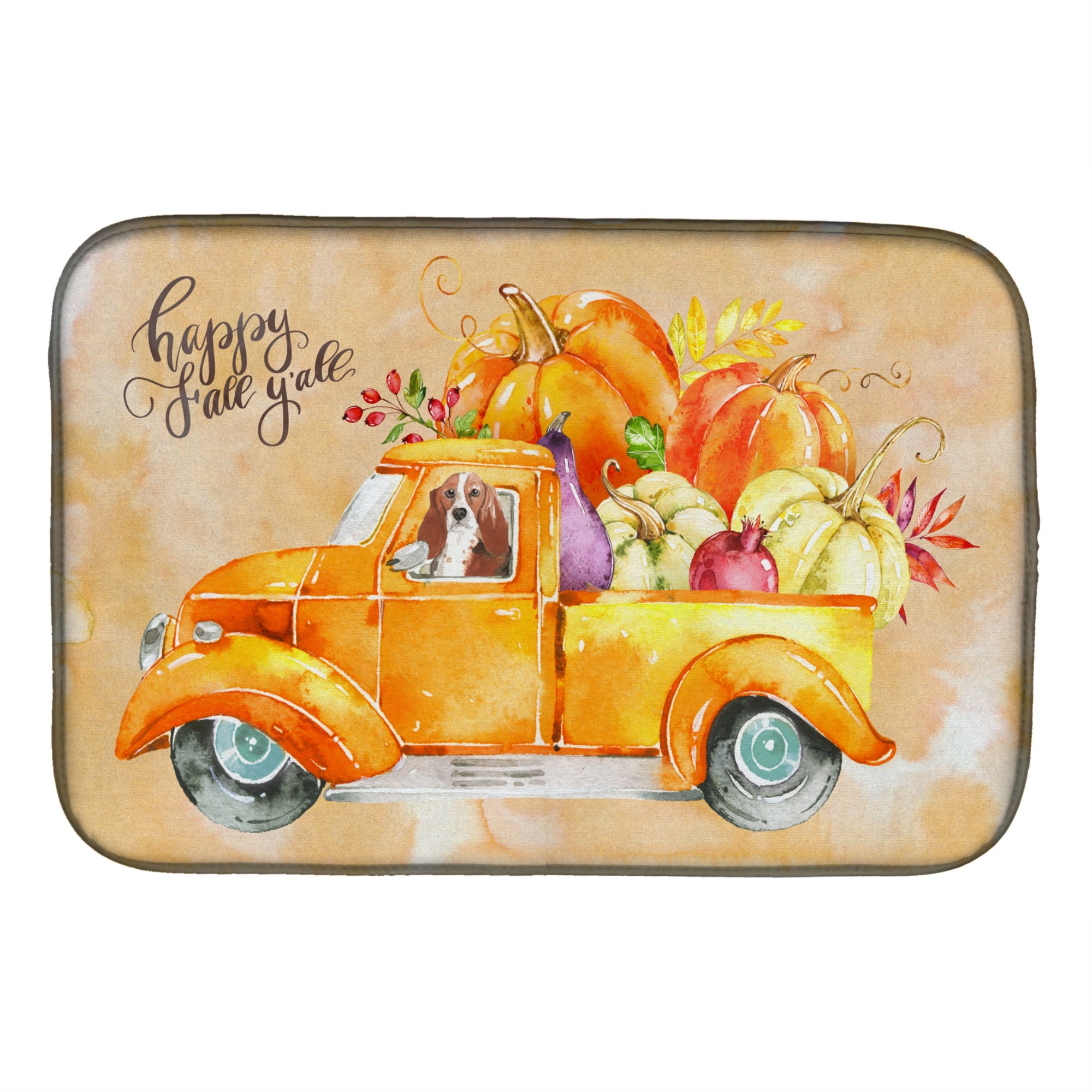 Caroline'S Treasures Ck2606Ddm Fall Harvest Basset Hound Dish-Drying-Mats, 14X21, Multicolor