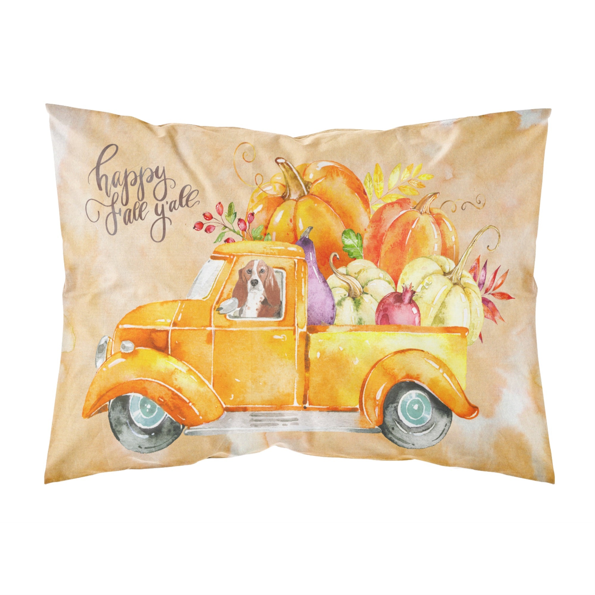 Fall Harvest Basset Hound Fabric Standard Pillowcase