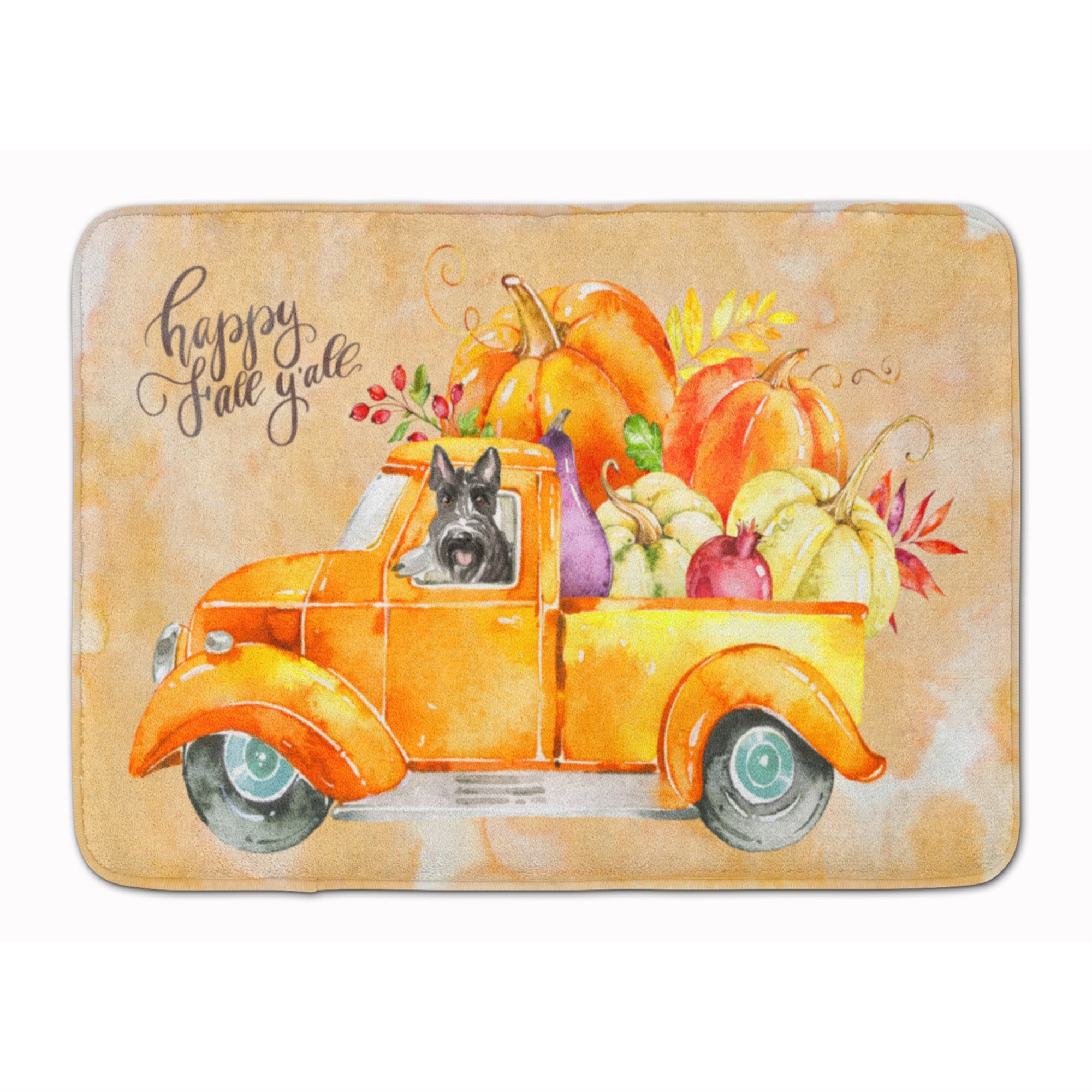 Caroline'S Treasures Fall Harvest Scottish Terrier Machine Washable Memory Foam Mat Doormats, Multicolor